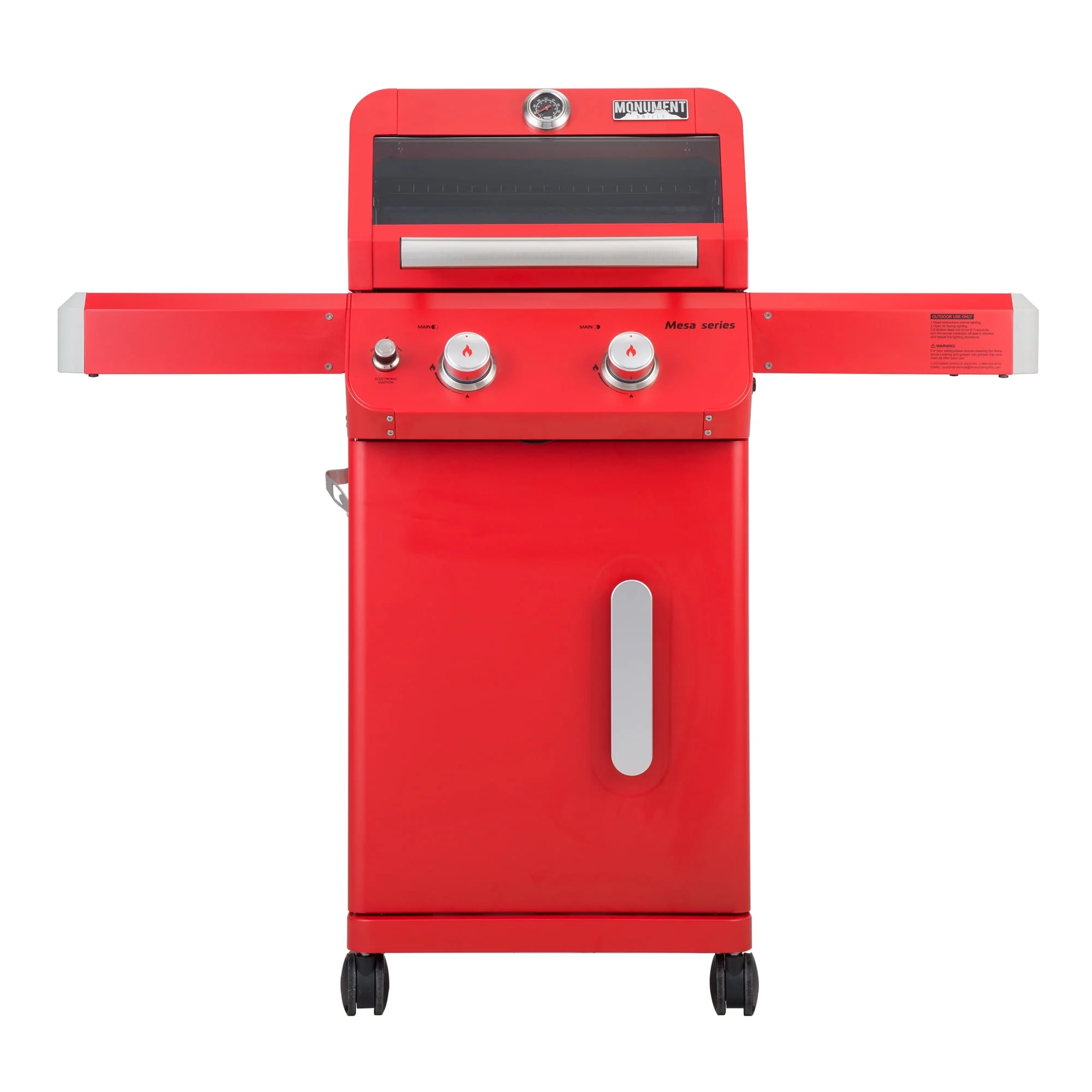Mesa 2-Burner Propane Gas Grill in Red with Clear View Lid and LED Controls