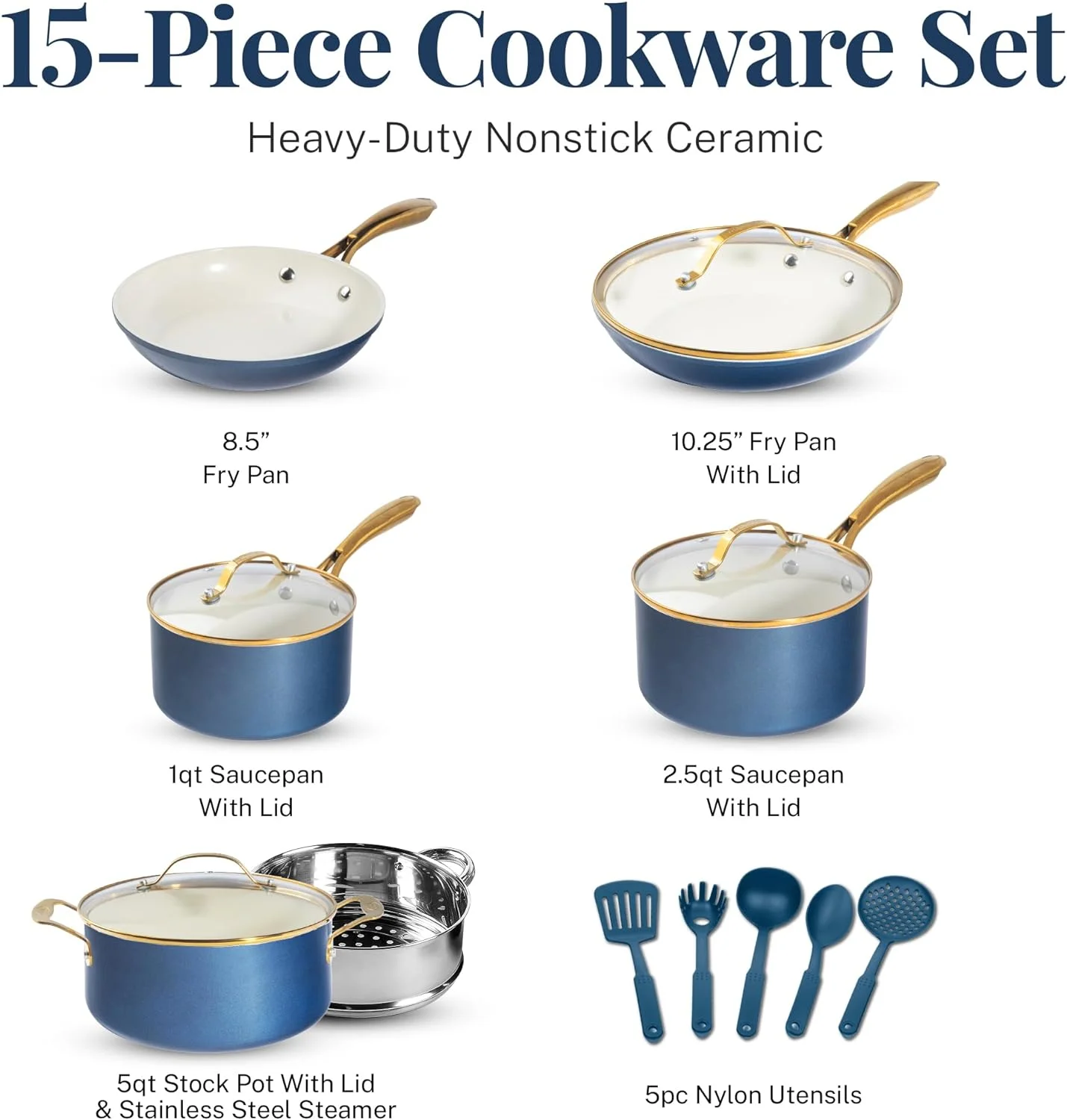 Gotham Steel 15 Pc Ceramic Pots and Pans Set Non Stick, Kitchen Cookware Sets Ceramic Cookware Set