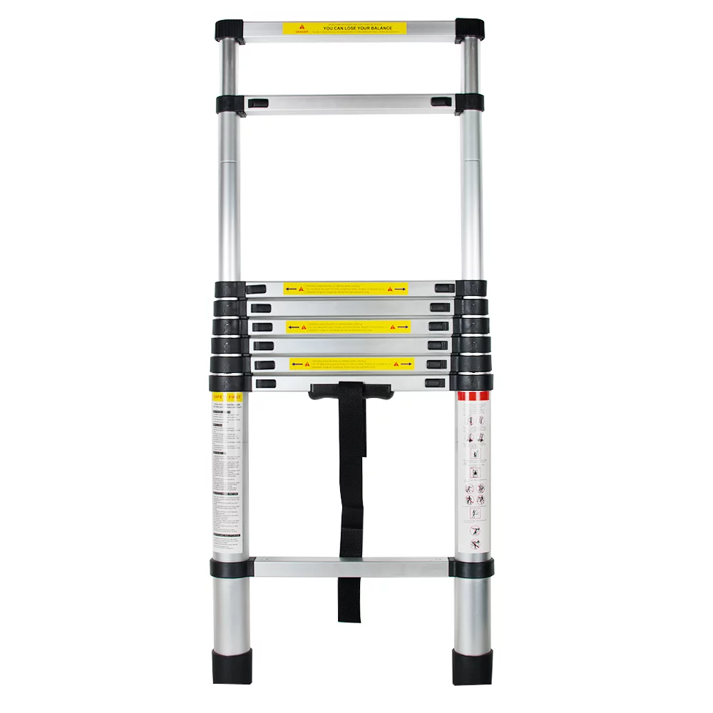 8.5FT Telescopic Ladder Extension Aluminum Ladder Folding Multi Purpose One-Button Retraction Non-Slip Ladder Load 330lbs