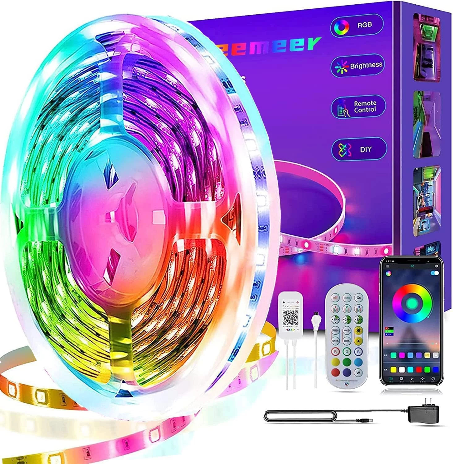 Led Lights 50ft Smart APP Control Music Sync Led Strip Lights RGB Color Changing Led Lights Strips with Remote Led Lights for Bedroom Kitchen and Party