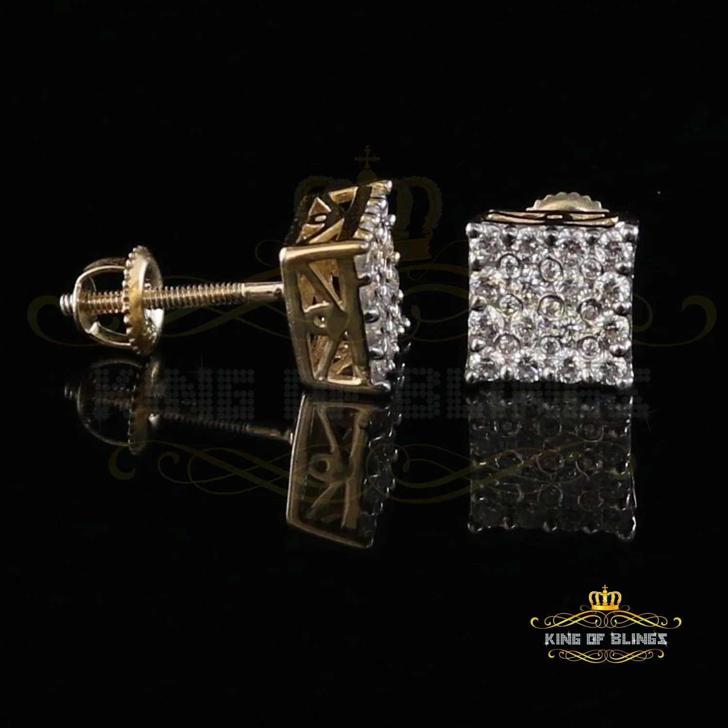 King of Bling's 0.88ct Cubic Zirconia 925 Yellow Sterling Silver Women's Hip Hop Square Earrings