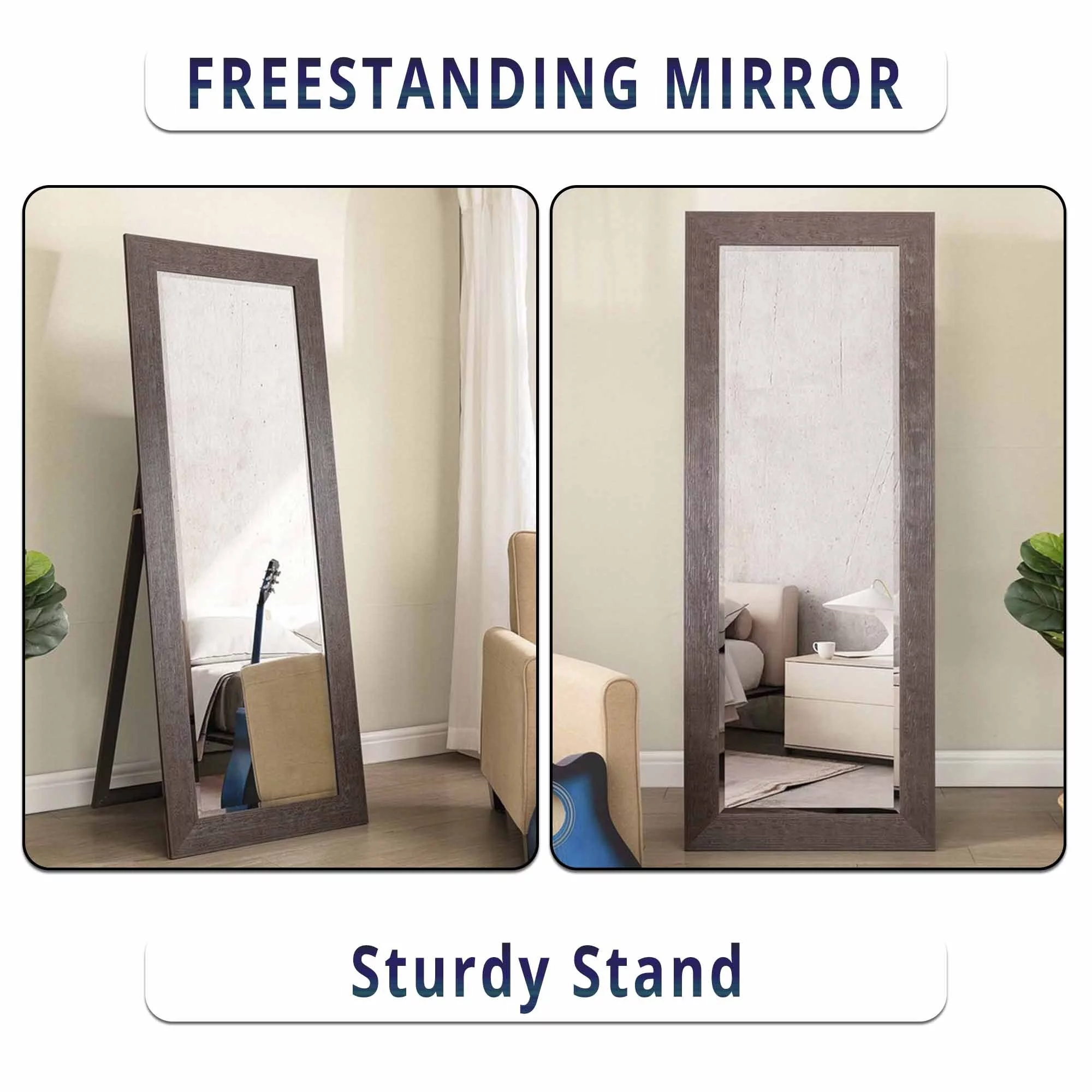 Full Body Mirror with Stand Wooden Framed Floor Length Mirror Stand Up Mirror Full Length Mirror with Stand Large Leaner Mirror Espresso