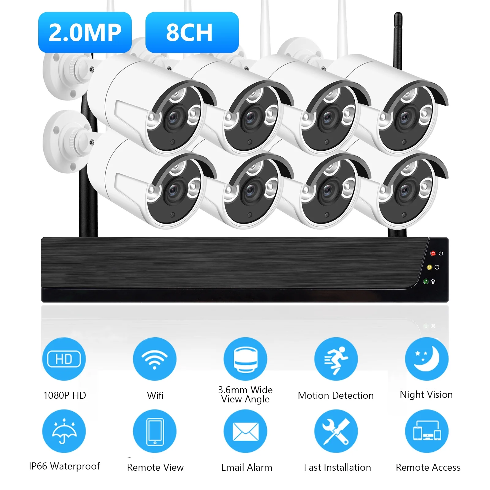 Wireless Camera System,8pcs 1080p Ip Vision 1080p Camera App Remote Alert App 2.0mp Indoor Remote No Drive 8ch 1080p With Vision Cctv Nvr Vision 1080p Vision Alert