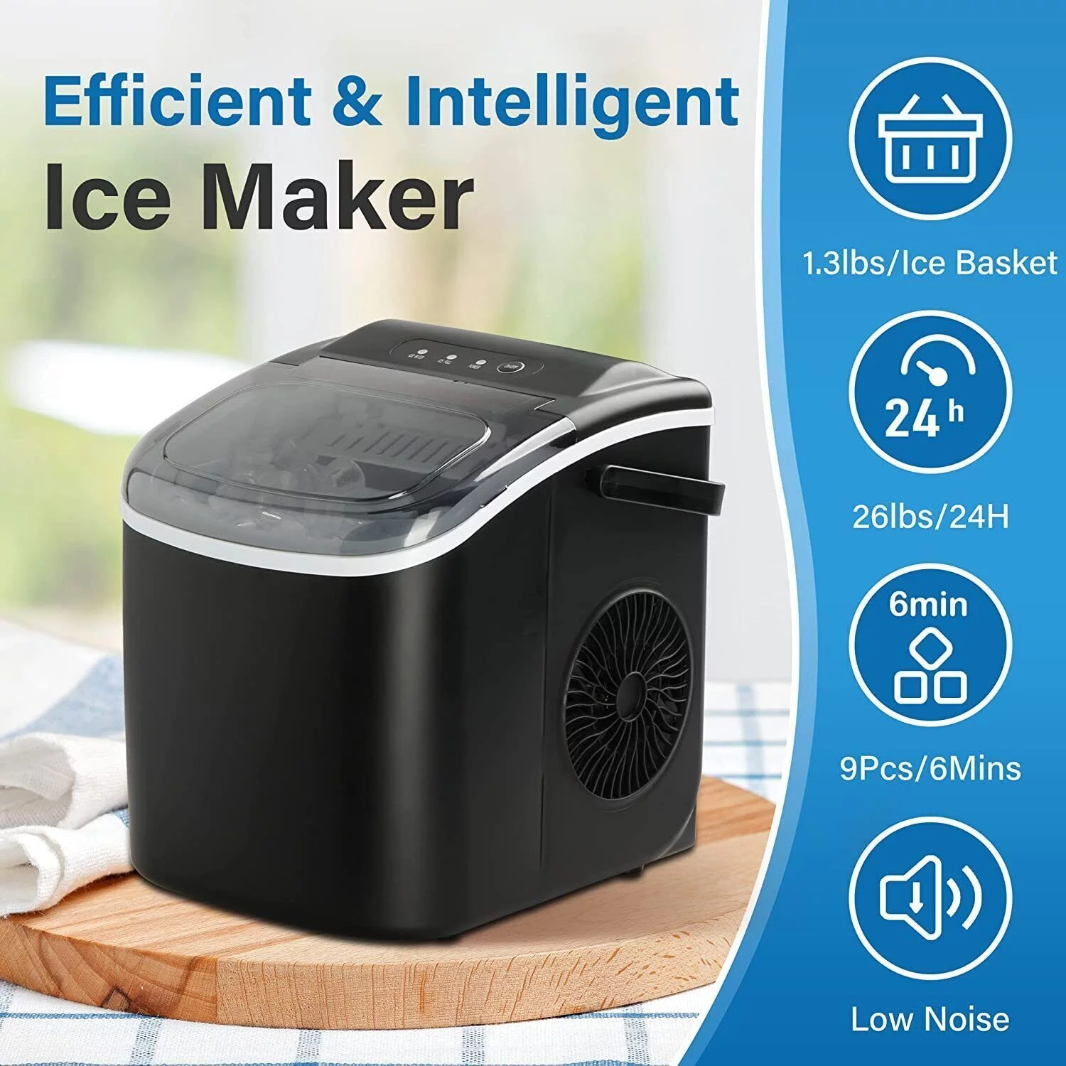 Ice Maker Machine for Countertop 26lbs Ice/24Hrs Portable Self-Clean Ice Machine