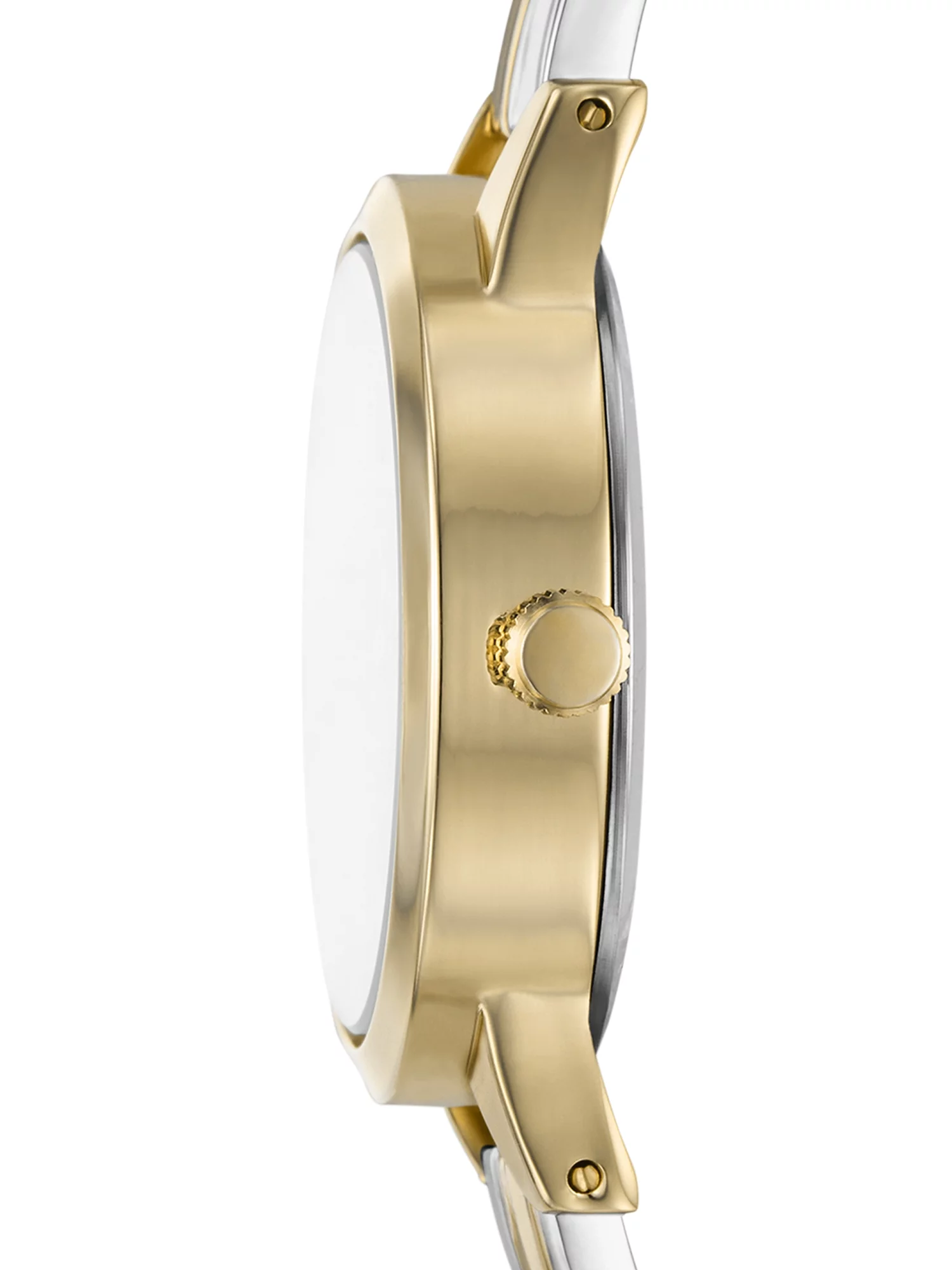 Time & Tru Women's Wristwatch: Gold Round Case, Silver Sunray Dial, Two Tone Half Bangle with Silver Link Bracelet (FMDOTT106)