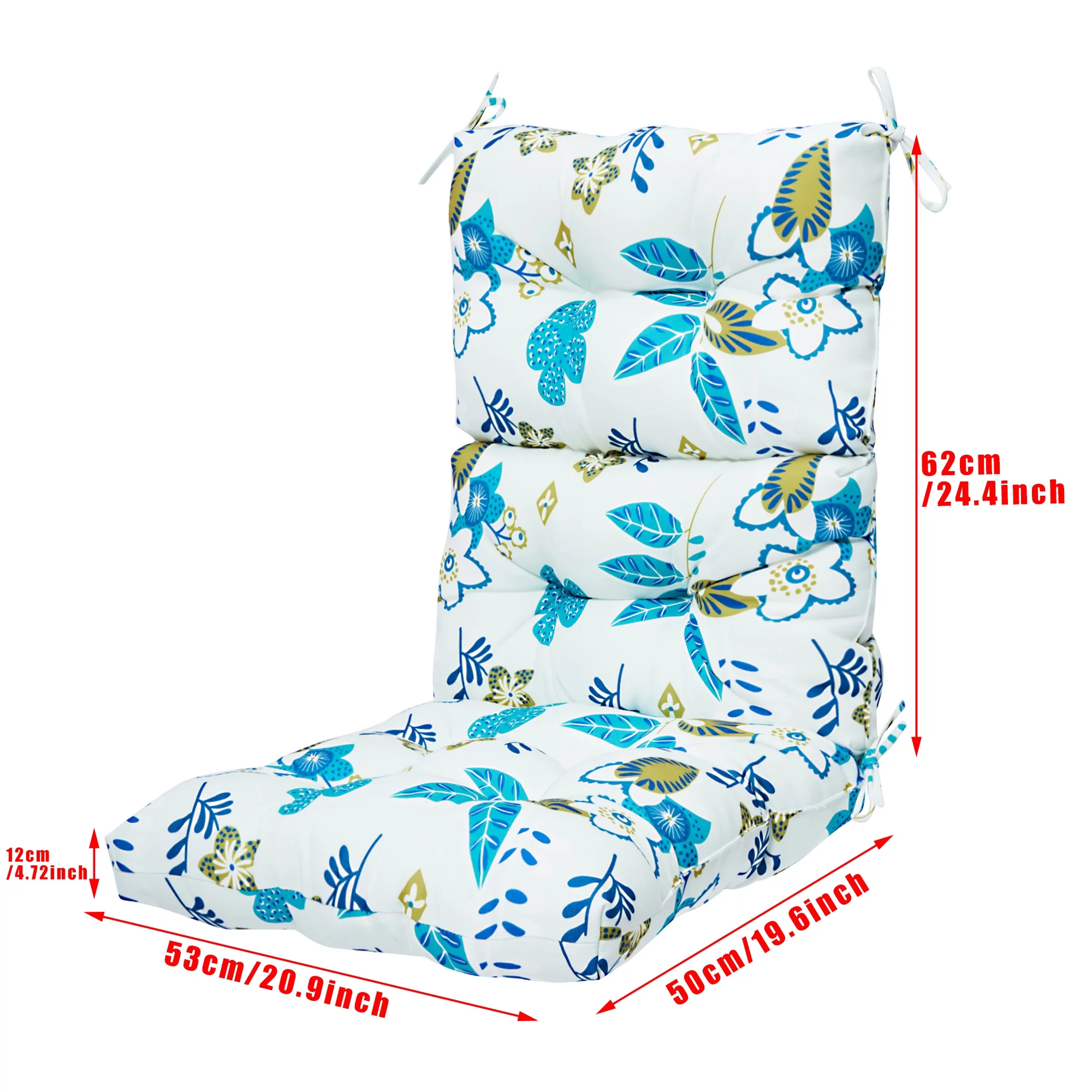 YouLoveIt 4 Pack High Back Chair Cushion Thick Seat Cushion Garden Home Office Chair Padded Outdoor Patio Seat Cushion for Patio Garden Decor with Ties, 44