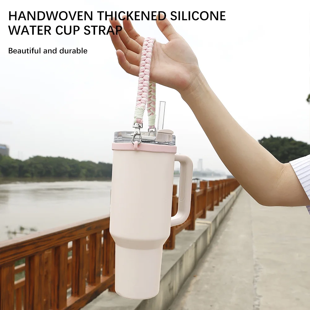 Water Bottle Handle Strap for Stanleys 16-40OZ Tumbler, Cotton Paracord Handle for Water Bottle,Thickened Silicone Ring Water Bottle Strap Compatible with Stanleys Cups