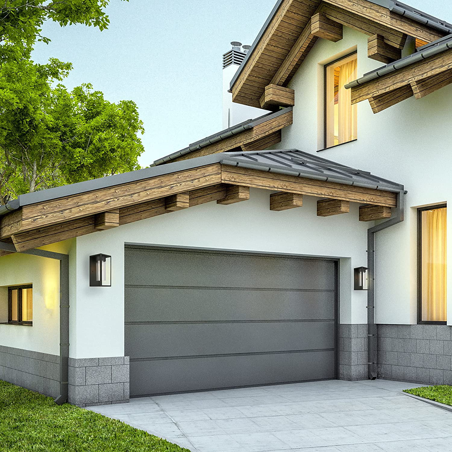 RUO Water Hill 1-Light Outdoor Wall Sconce Modern Dimmable LED Waterproof Indoor/Outdoor Wall Lantern with Clear Glass, Black,Matte Black