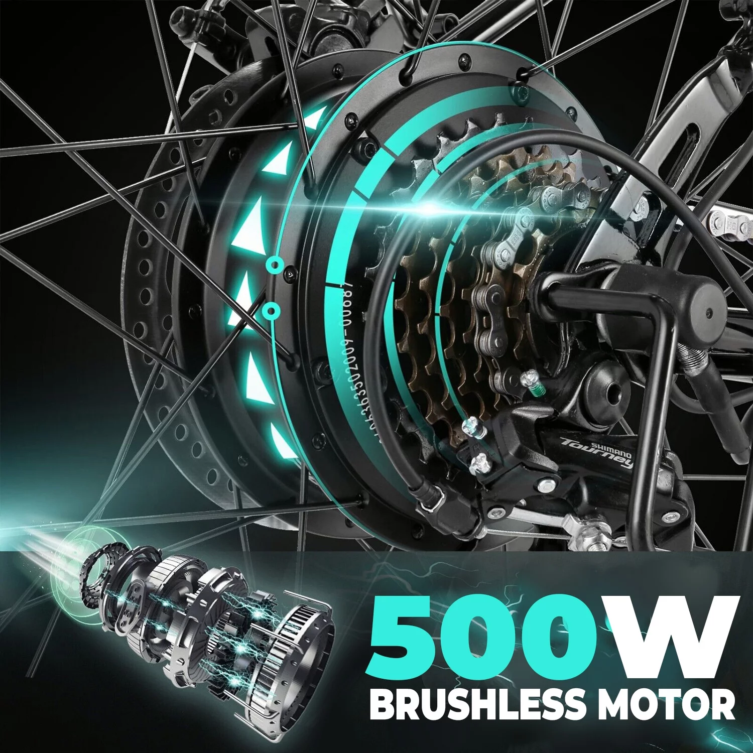 Electric Bike,500W Brushless Motor Adult Electric Bicycles,26 x 4.0 Seamless Welding 6061 Frame Fat Tire Ebike for Adults, 25Mph Max, Shimano Gears,Black Color Electric Dirt Bike