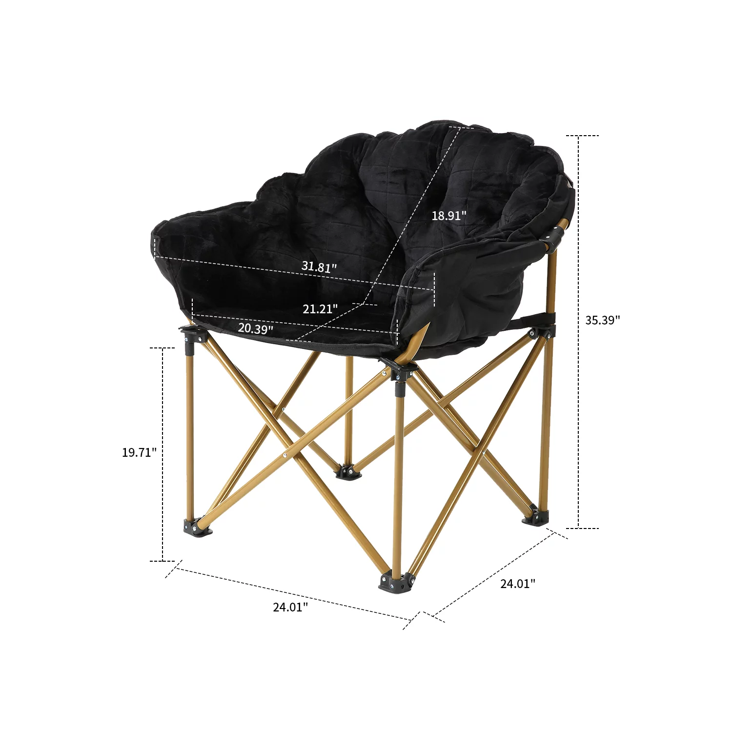 Lightweight and Foldable Faux Fur Saucer Chair with Steel Frame, Black