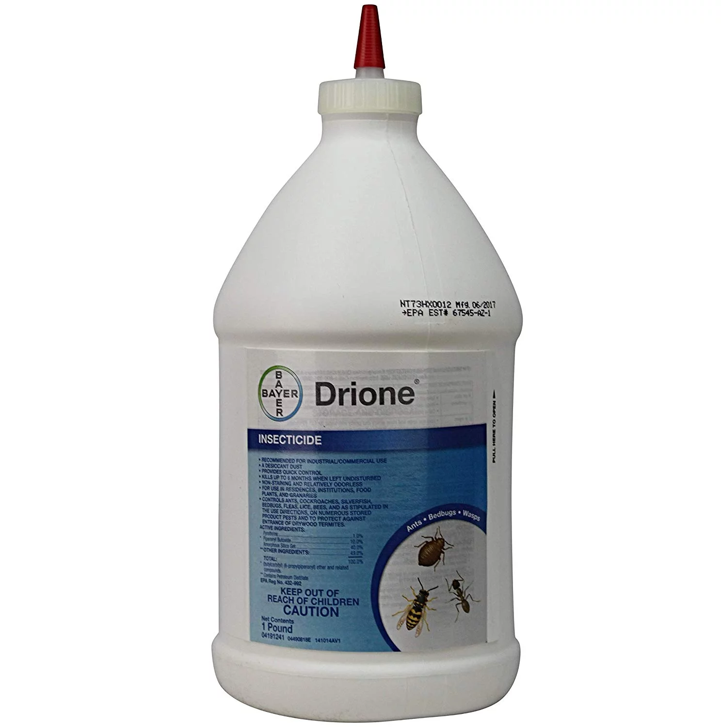 Drione Insecticide Dust - For Crawling, Flying & Stored Product Pests Insects - 1 lb Bottle by Bayer