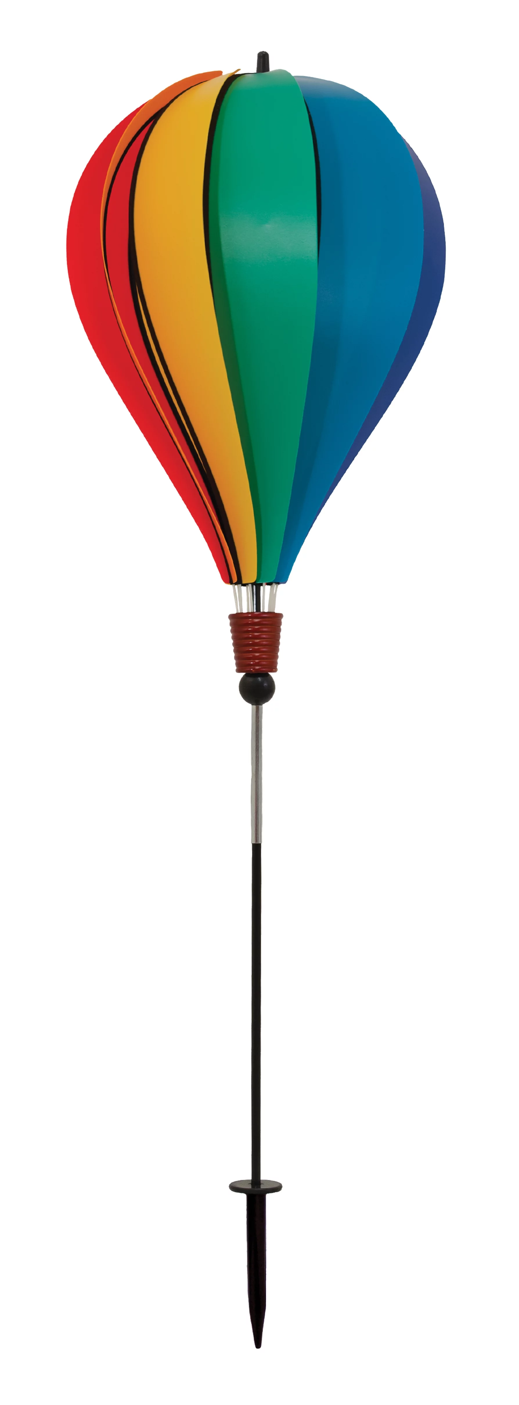 In The Breeze 1078 — Rainbow Poly 10-Panel Hot Air Balloon Ground Spinner — Colorful Wind Spinner Garden and Yard Decoration