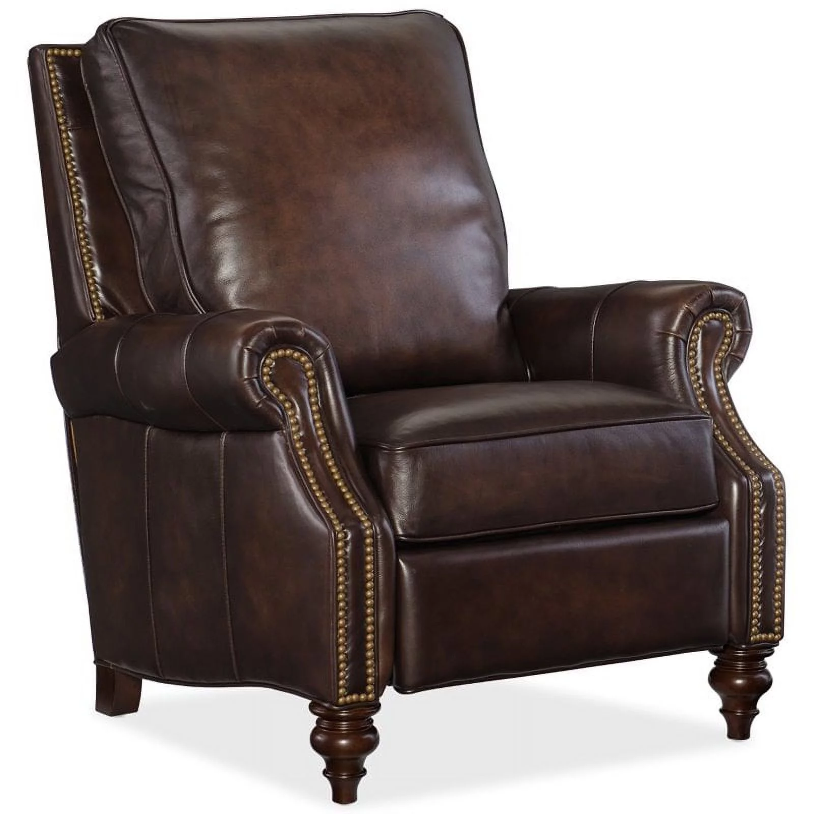 Bowery Hill Leather Recliner Chair in Brown and Dark Walnut