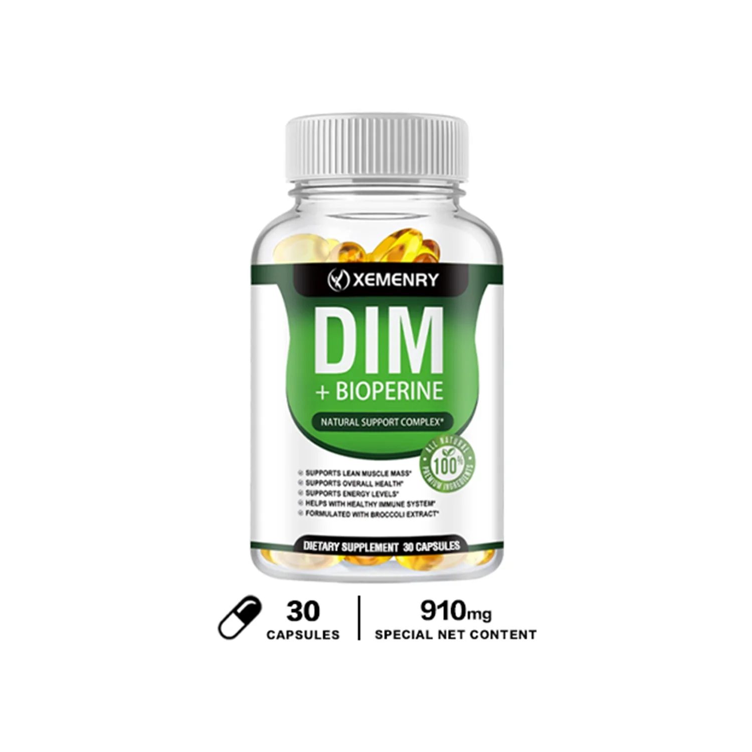 Xemenry DIM(Diindolylmethane) 910mg - with Bioperine -Premium Hormonal Support Formula(30/60/120pcs)