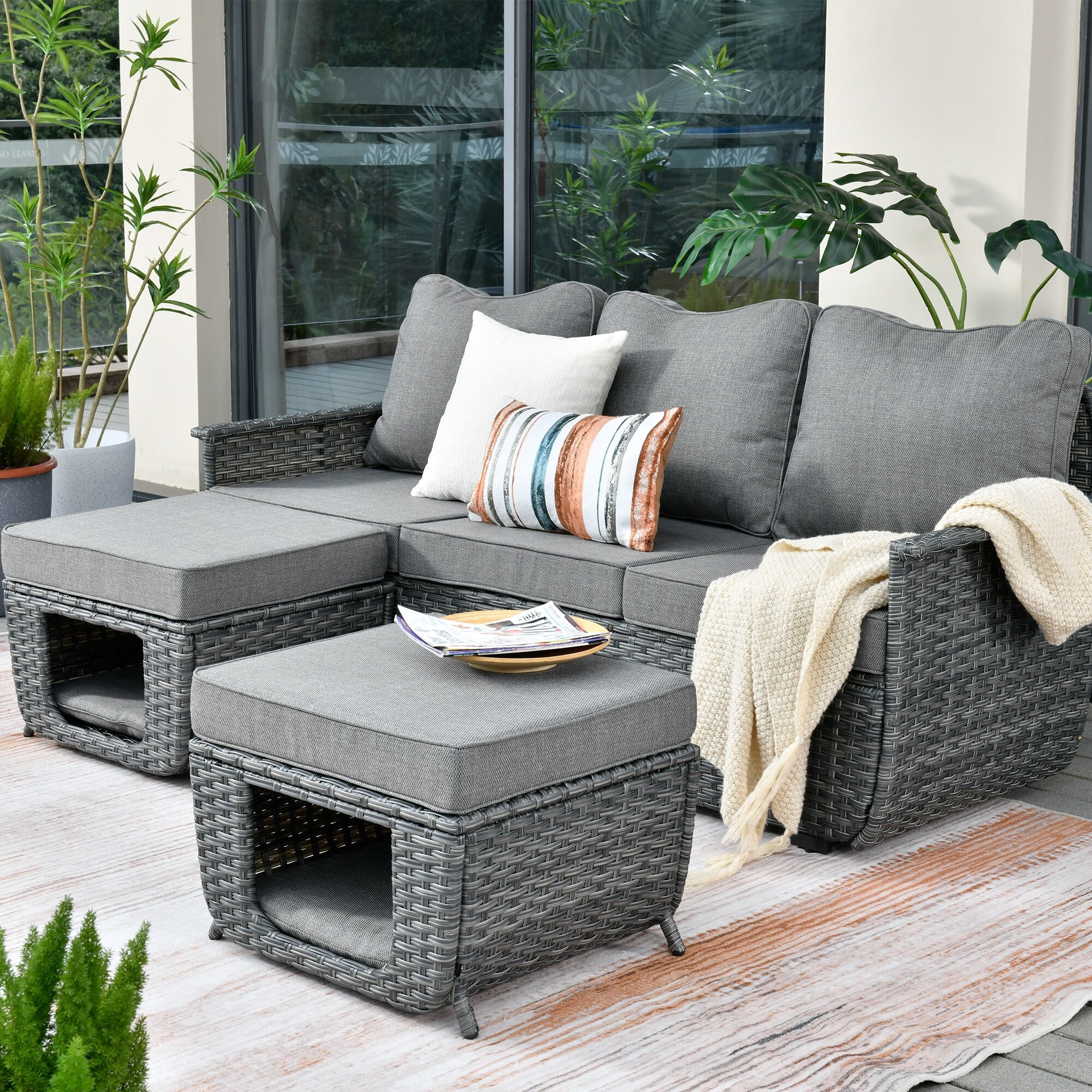 OVIOS  3-piece Patio Pet-Friendly Wicker Multi-function Furniture Beige