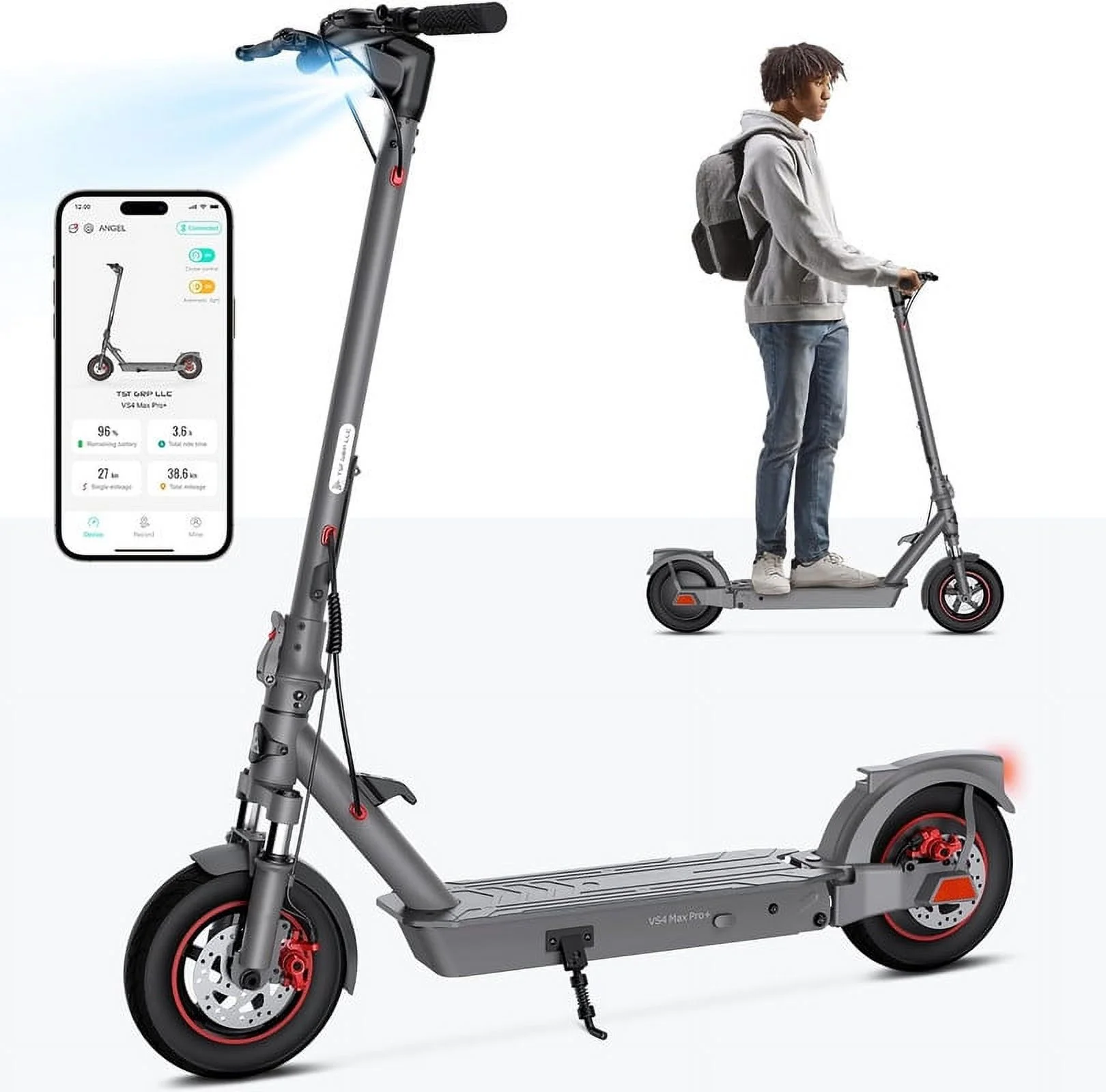 TST Electric Scooter, Peak 500W Motor, Max 20 Mph, 20 Miles Range, 10