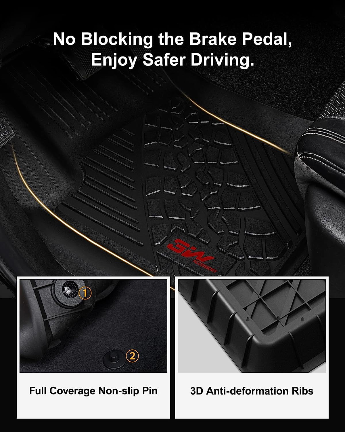 3W Black Floor Mats Liners Replacement for Jeep Gladiator 2020-2023 TPE Floor Liner 2 Rows Full Set Car liners Heavy Duty All Weather Guard Front and Rear Car Carpet-Custom Fit(Random logo color)