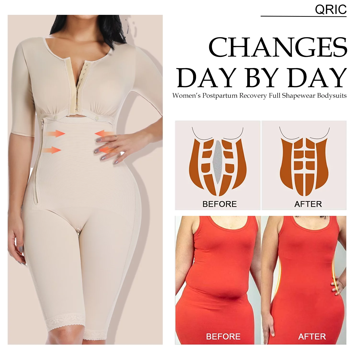 QRIC Postpartum Post Surgery Girdles for Women Shapewear Full Bodysuit Fajas Colombianas Reductoras y Moldeadoras