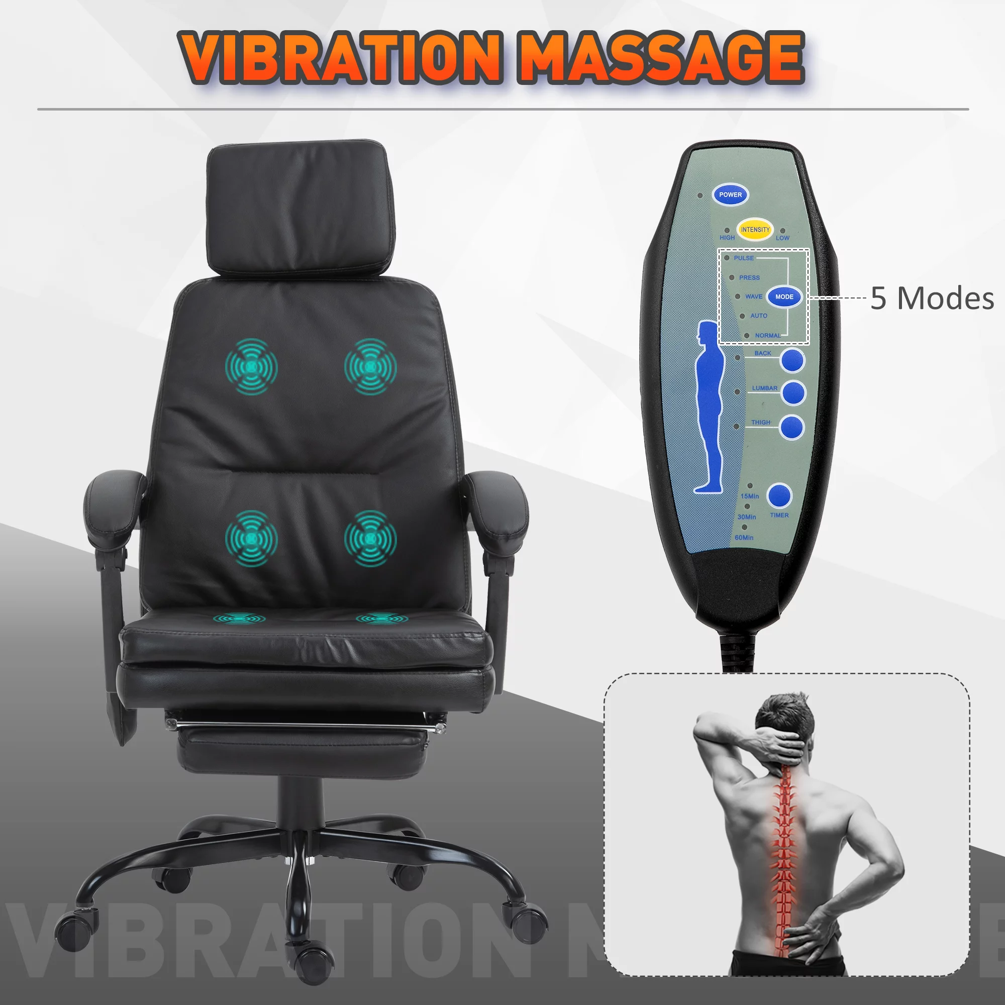 Vinsetto 6-Point Vibration Massage Office Chair Faux Leather w/ Wheel, Black