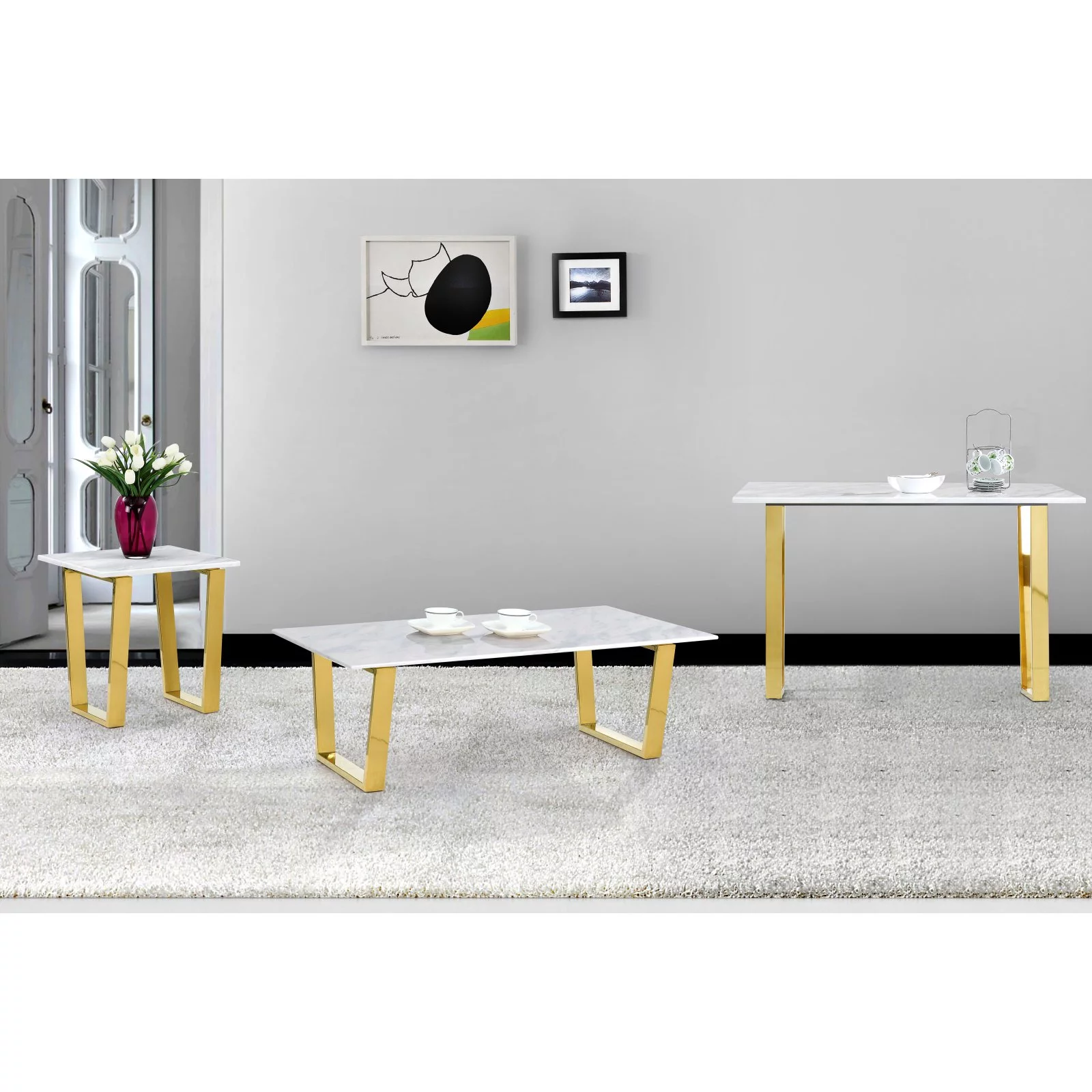 Meridian Furniture Cameron Contemporary Stone Coffee Table in Gold