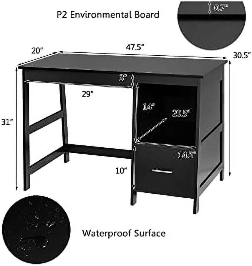 CGFHYP 47.5\u201D Computer Desk with 2  Drawers  Small Computer Table Study Writing Desk   Office Desk Study Desk with  Space (Black)