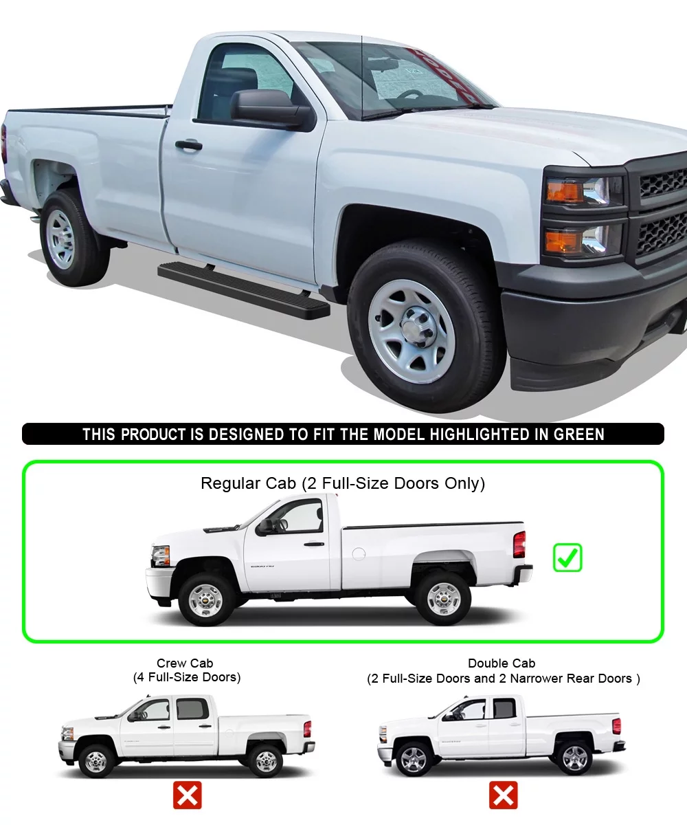 APS iBoard Running Boards 6-inch Matte Black Compatible with Chevy Silverado GMC Sierra 2007-2018 Regular Cab & 2500 3500 2019 (Excl 07 Classic)(Include 19 1500LD) (Nerf Bars Side Steps)
