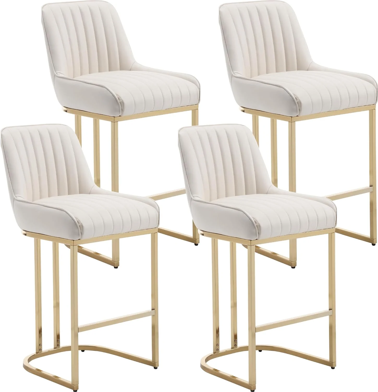 U-ToBe Modern Bar Stools Set of 4 with Back, Upholstered Bar Stools Leather Barstools 26'' Kitchen Island Chairs Bar Chairs with Gold Legs for Kitchen Counter Home Bar Pub, Beige