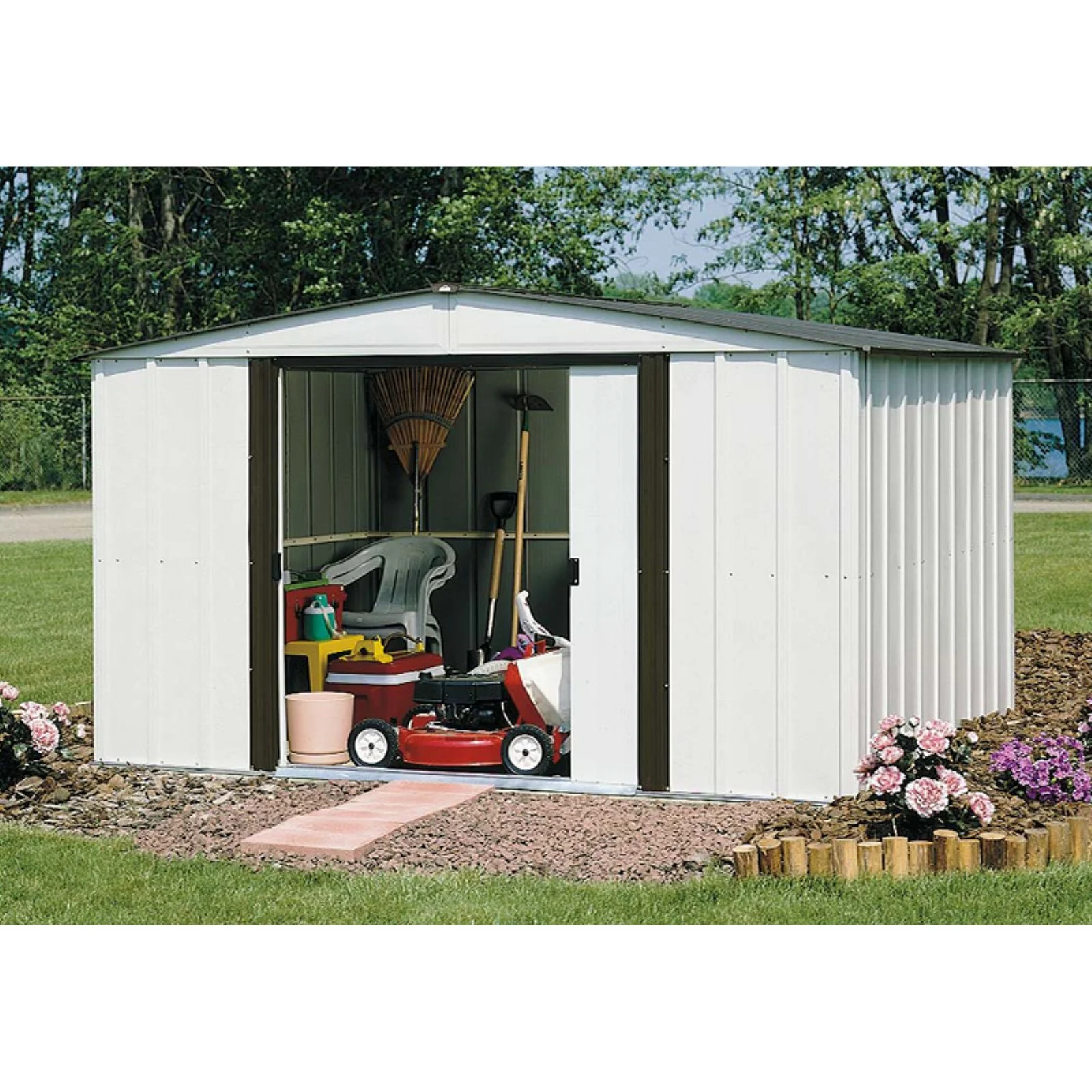 Arrow 5 x 4 ft. Low Gable Galvanized Steel Storage Shed, Coffee and Eggshell