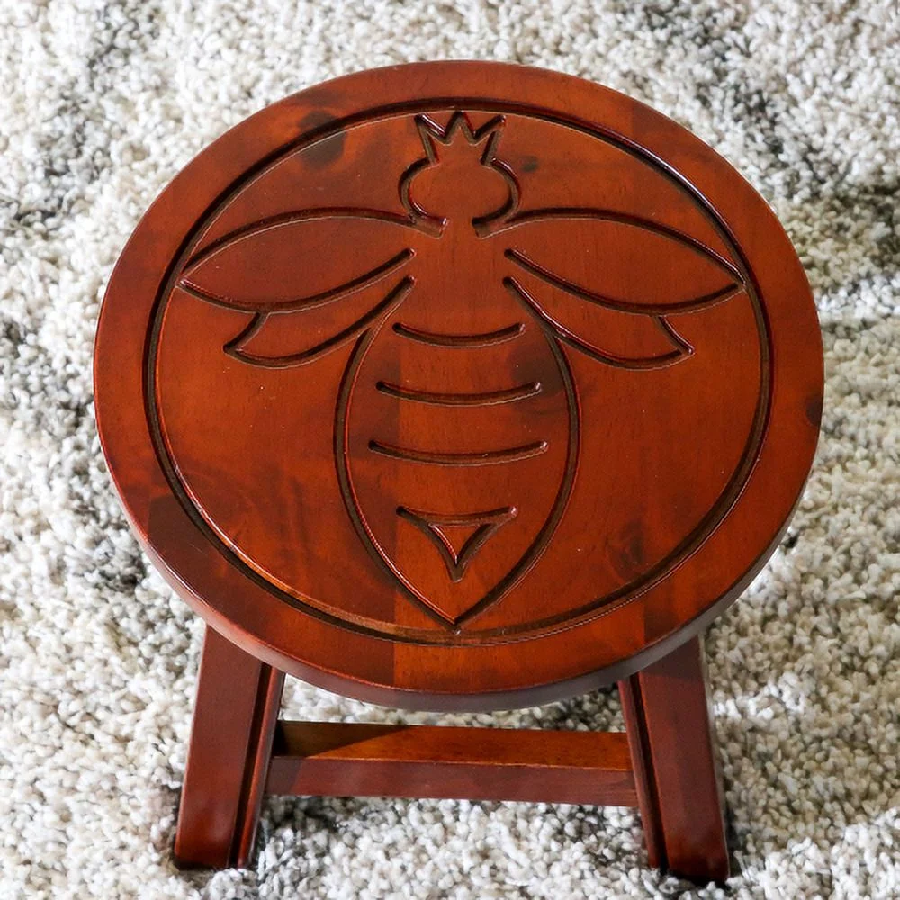 JHOOTUUO Carved Wooden Step Stool  Butterflies  Espresso