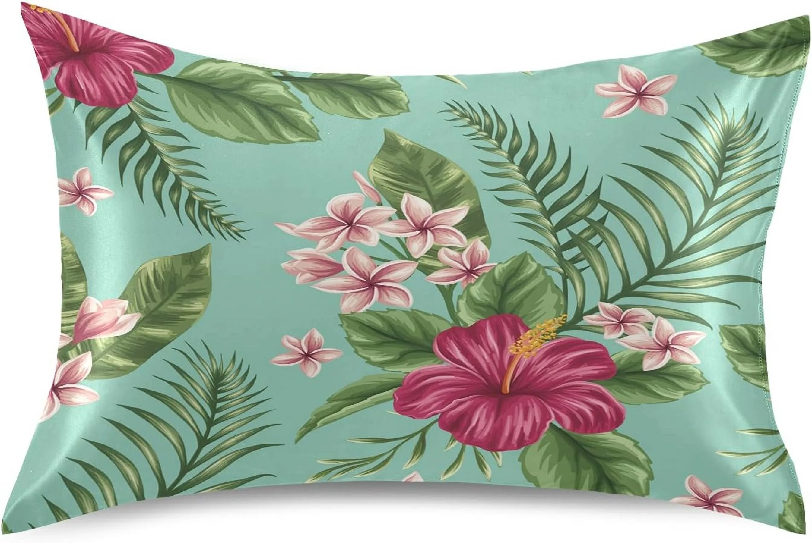 GZHJMY Lily Tropical Leaves Gree Satin Pillowcase for Hair and Skin Silk Pillowcase,Slip Cooling Satin Pillow Covers with Envelope Closure Queen Size 20x30 in Home Decor