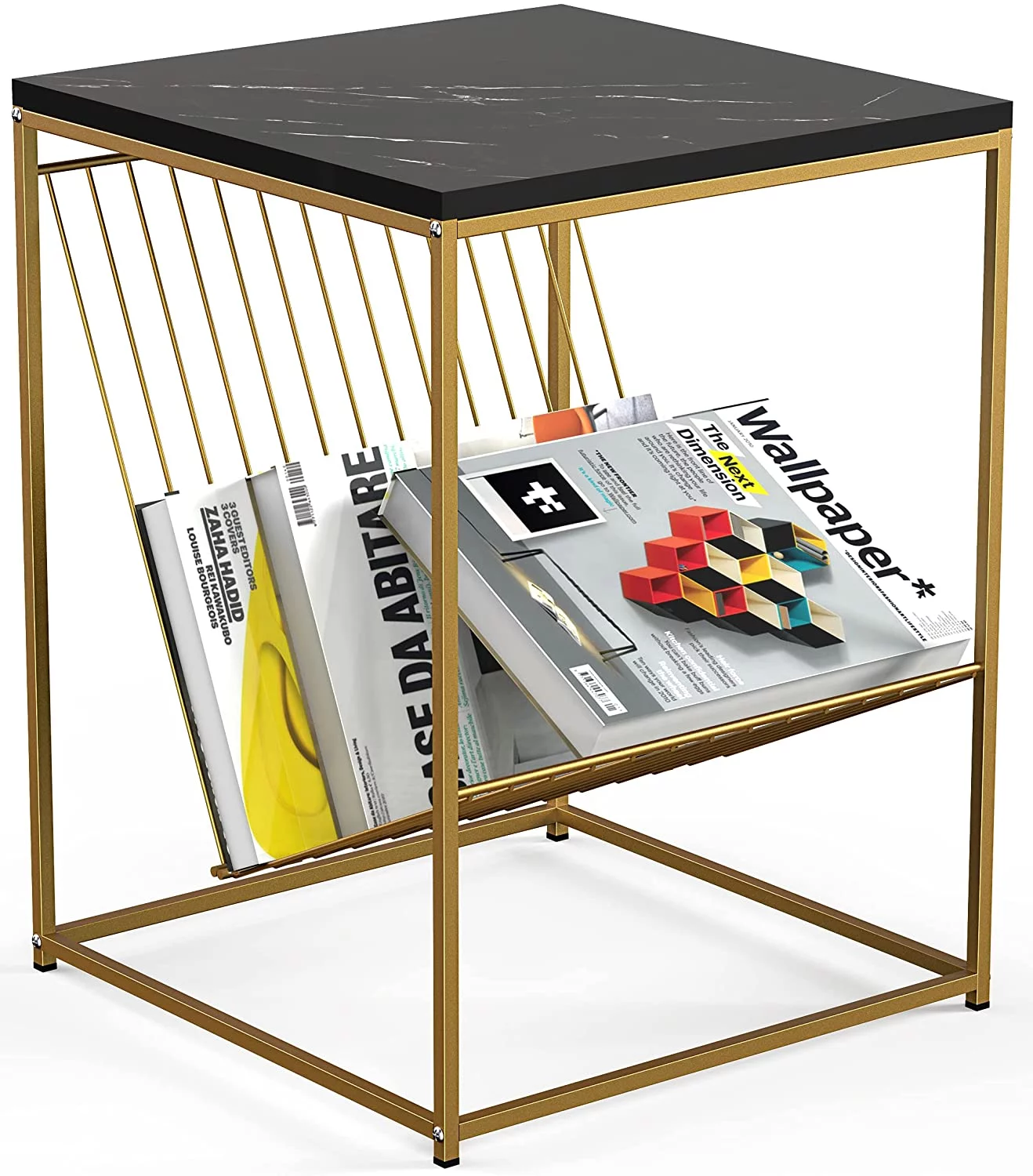 Rolife Faux Marble Table White Square Top End Table for Living Room