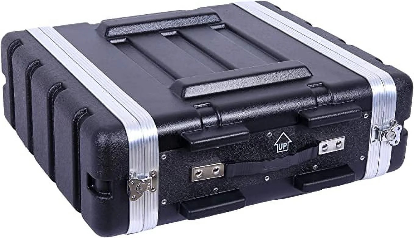 Crossrock Stackable 3U Rack Case, Standard 19.25” Depth, Polyethylene Hard-Shell Construction with Heavy Duty Hardware-Black