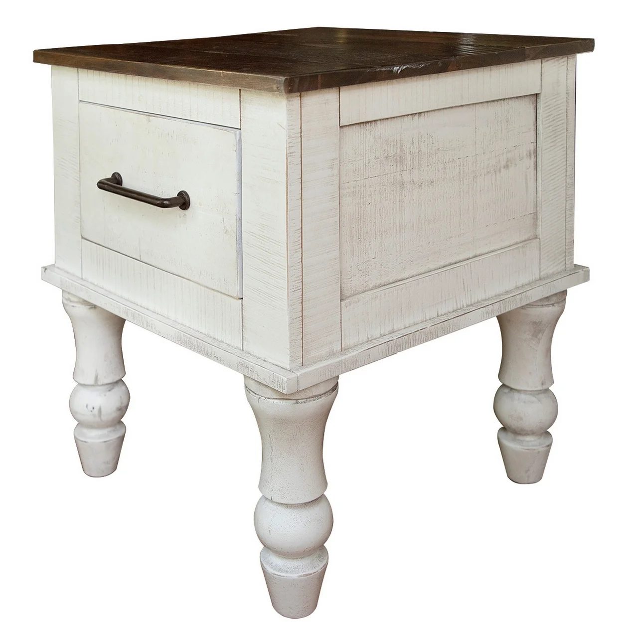 Ria 26 Inch Side End Table Single Drawer Solid Mango Wood Turned Legs - Saltoro Sherpi