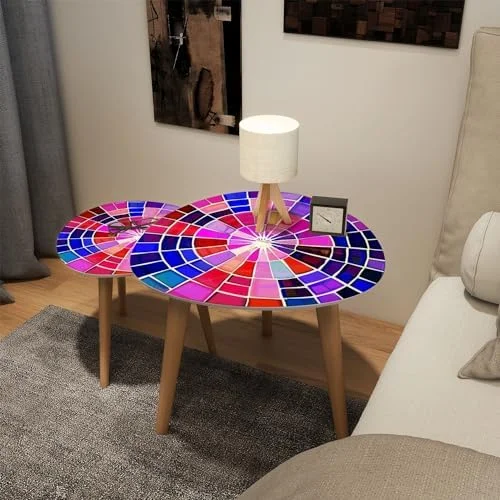 JDZHAPPYLIFE Small Coffee Nesting  Abstract Stained Glass Mosaic  Violet Triangle End  Center   Modern   Room Bedroom Balcony