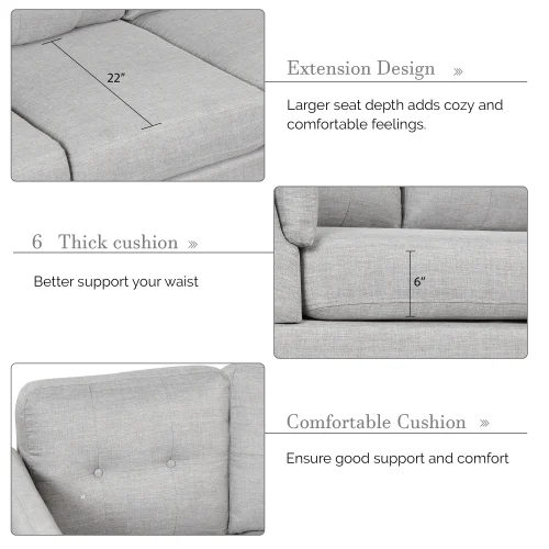 DremFaryoyo 97.2” Modern Linen Fabric Sofa  L-Shape Couch with Chaise Lounge Sectional Sofa with one Lumbar Pad Gray