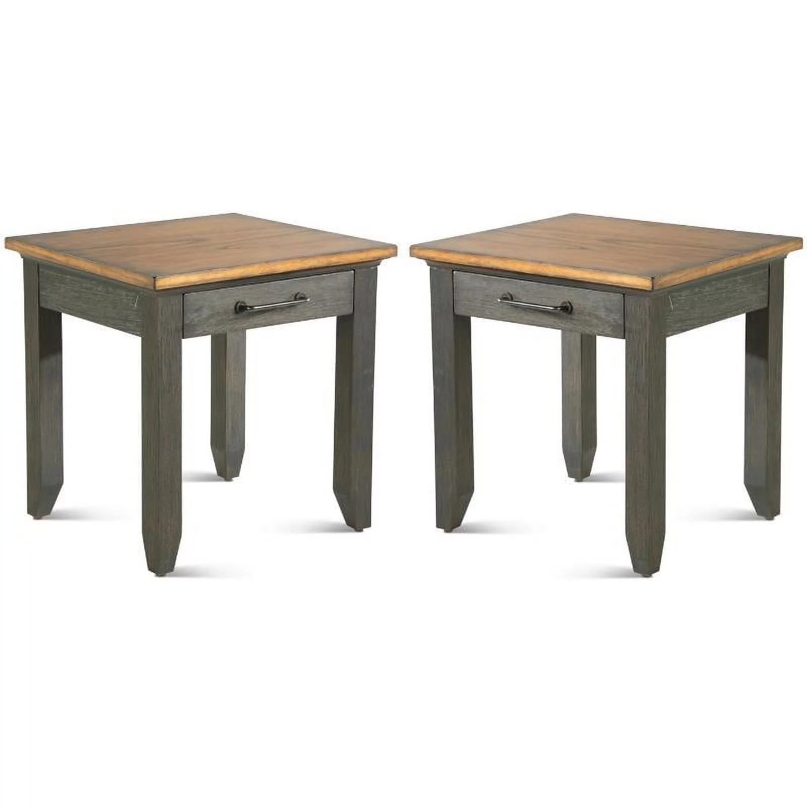Home Square Rustic Wood End Table in Brown and Honey - Set of 2