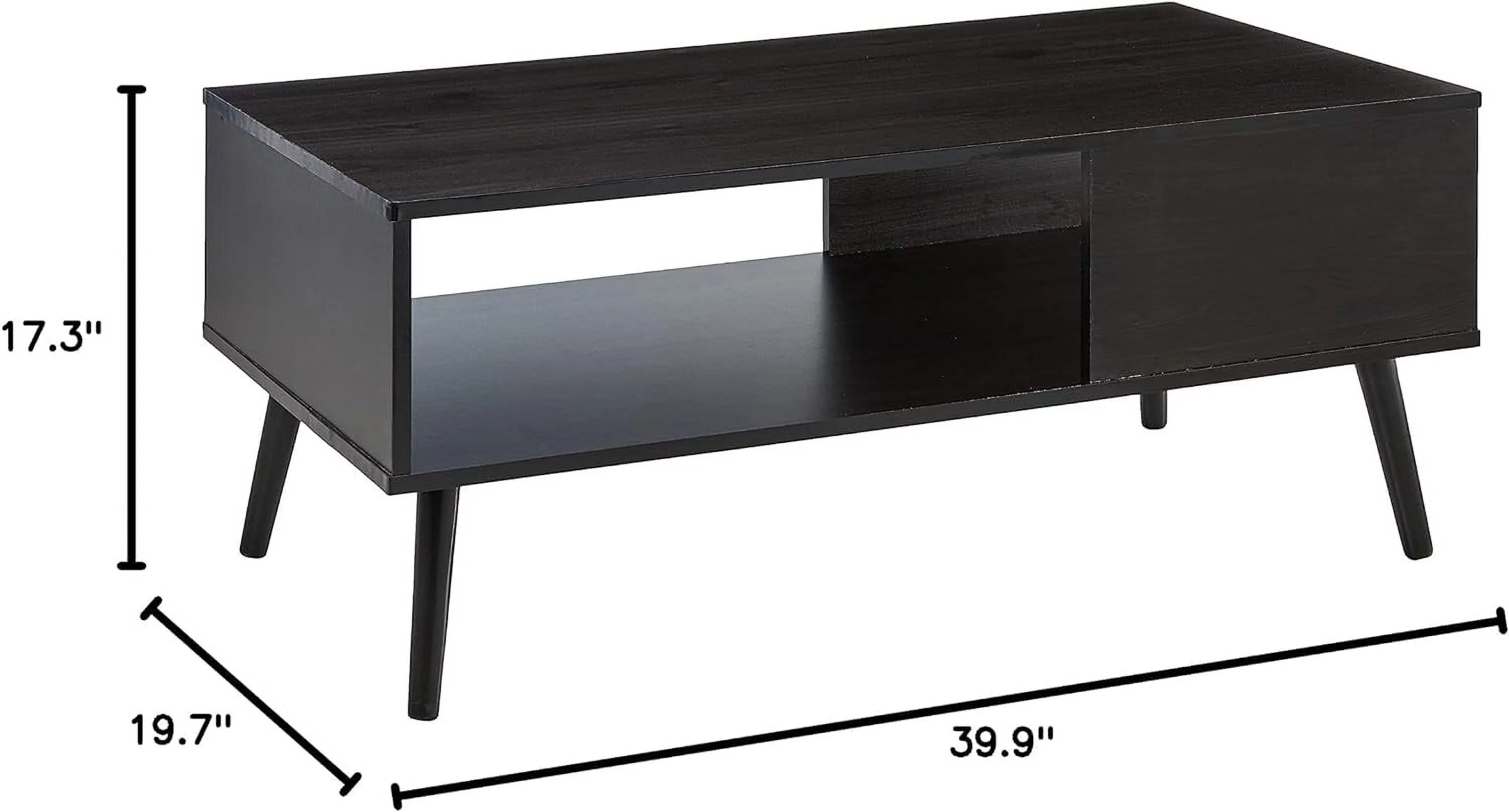Furinno Claude Mid Century Style Coffee Table with Wood Legs, Espresso