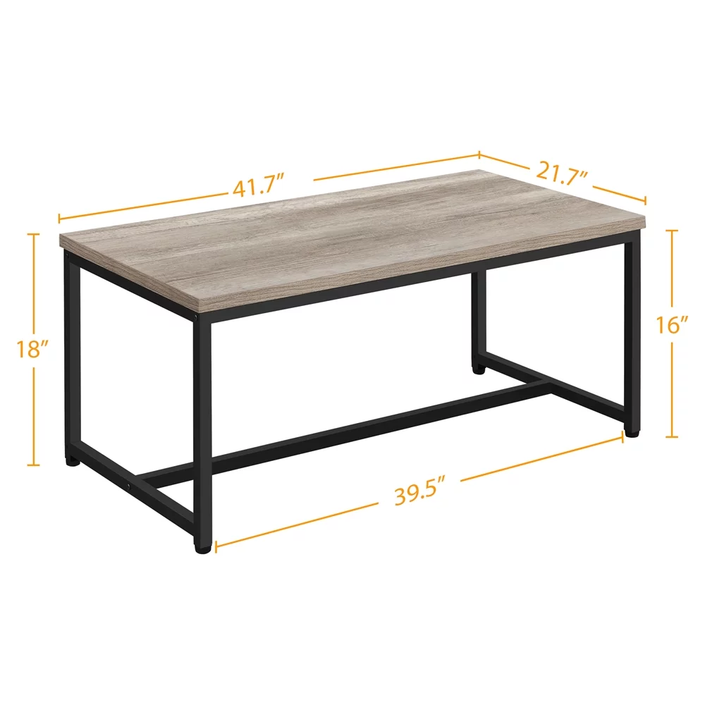 Topeakmart Rectangle Modern Industrial Coffee Table Metal Frame Cocktail Table, Gray