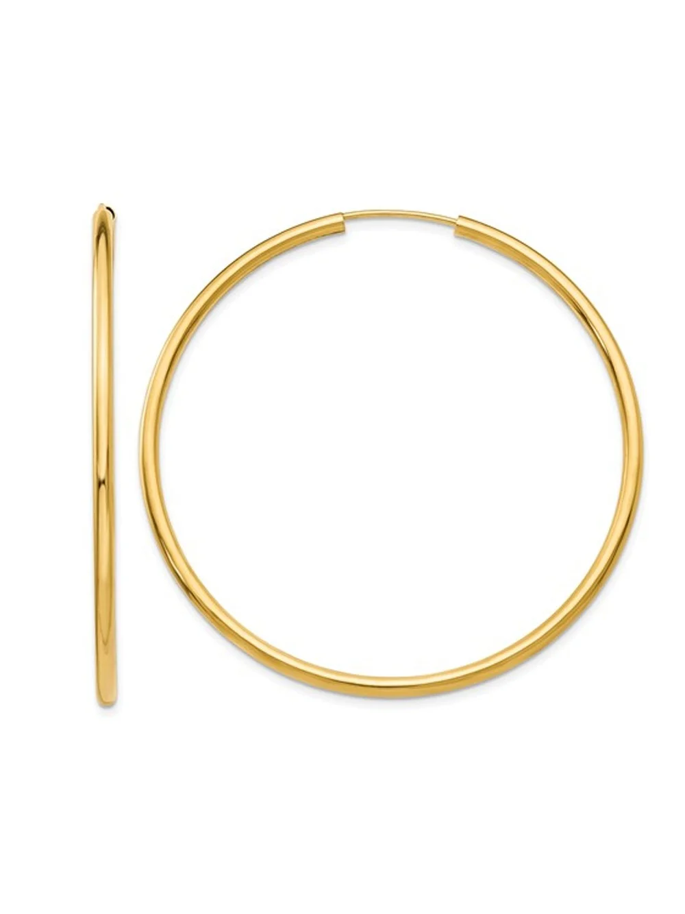 Primal Gold 14 Karat Yellow Gold Polished Round Endless 2mm Hoop Earrings