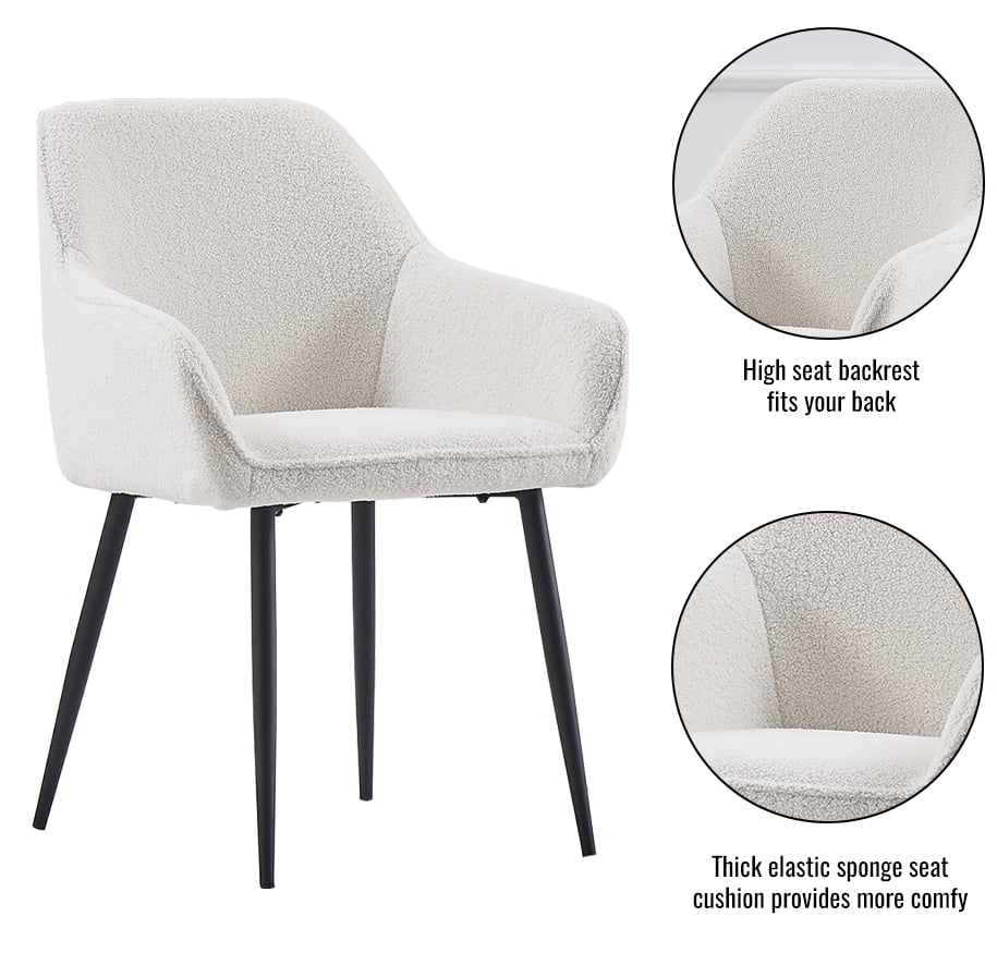 KEIVVAKN Teddy Fleece Dining Chairs Dining Room Set of 2 Armchair Upholstered Seat White