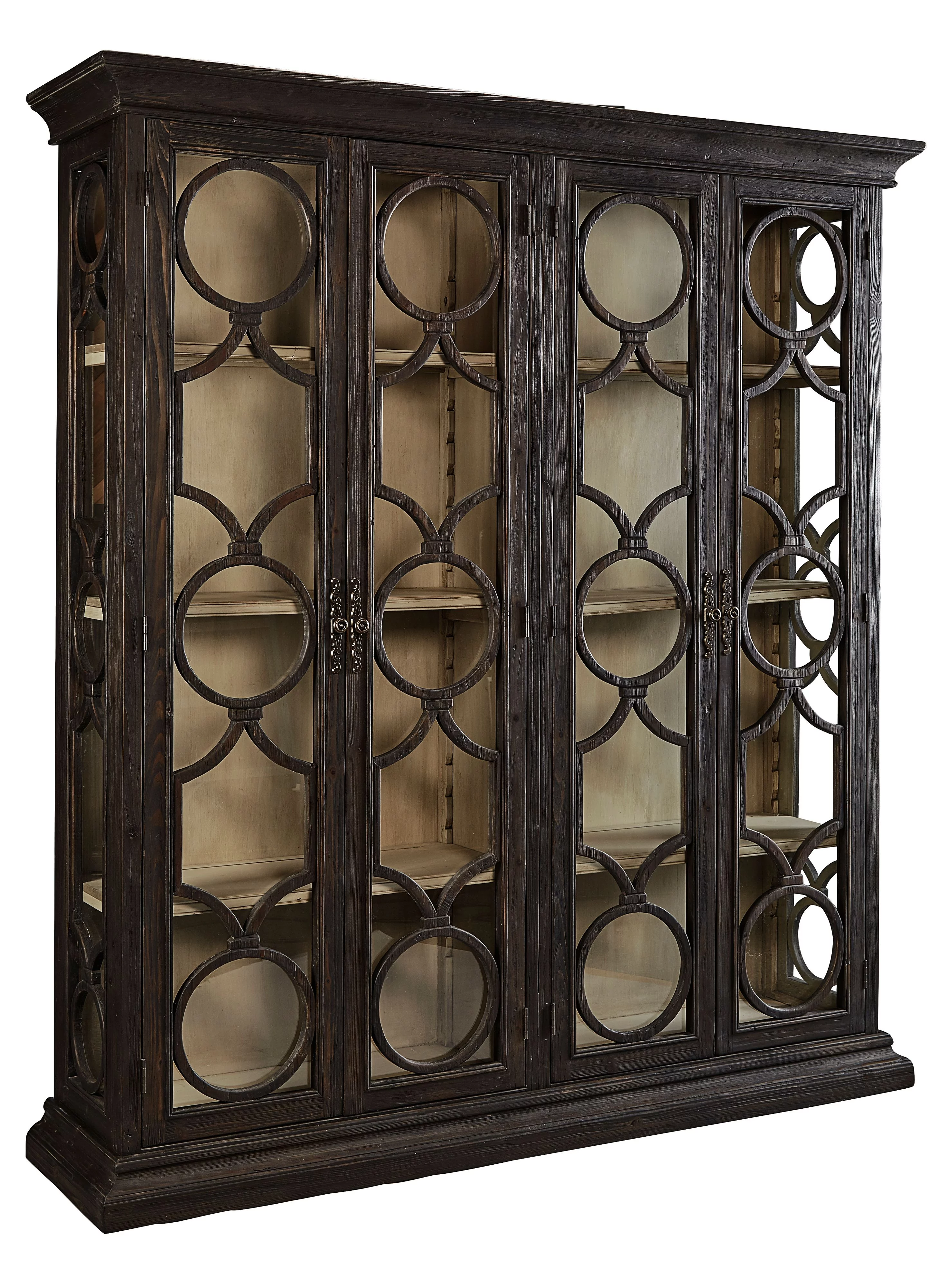 Catalina Art Deco Latticed Glass Display Cabinet, Double Width, Black