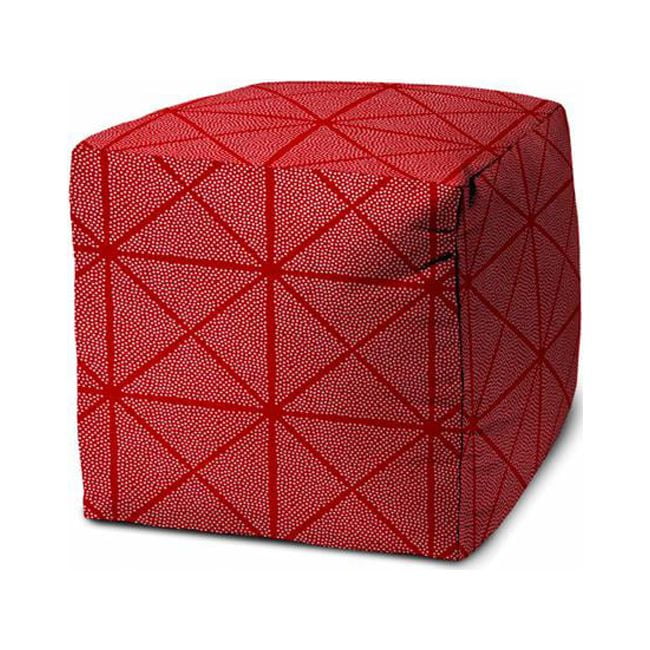 17 x 17 x 17 in. Red Polyester Cube Geometric Indoor & Outdoor Pouf Ottoman