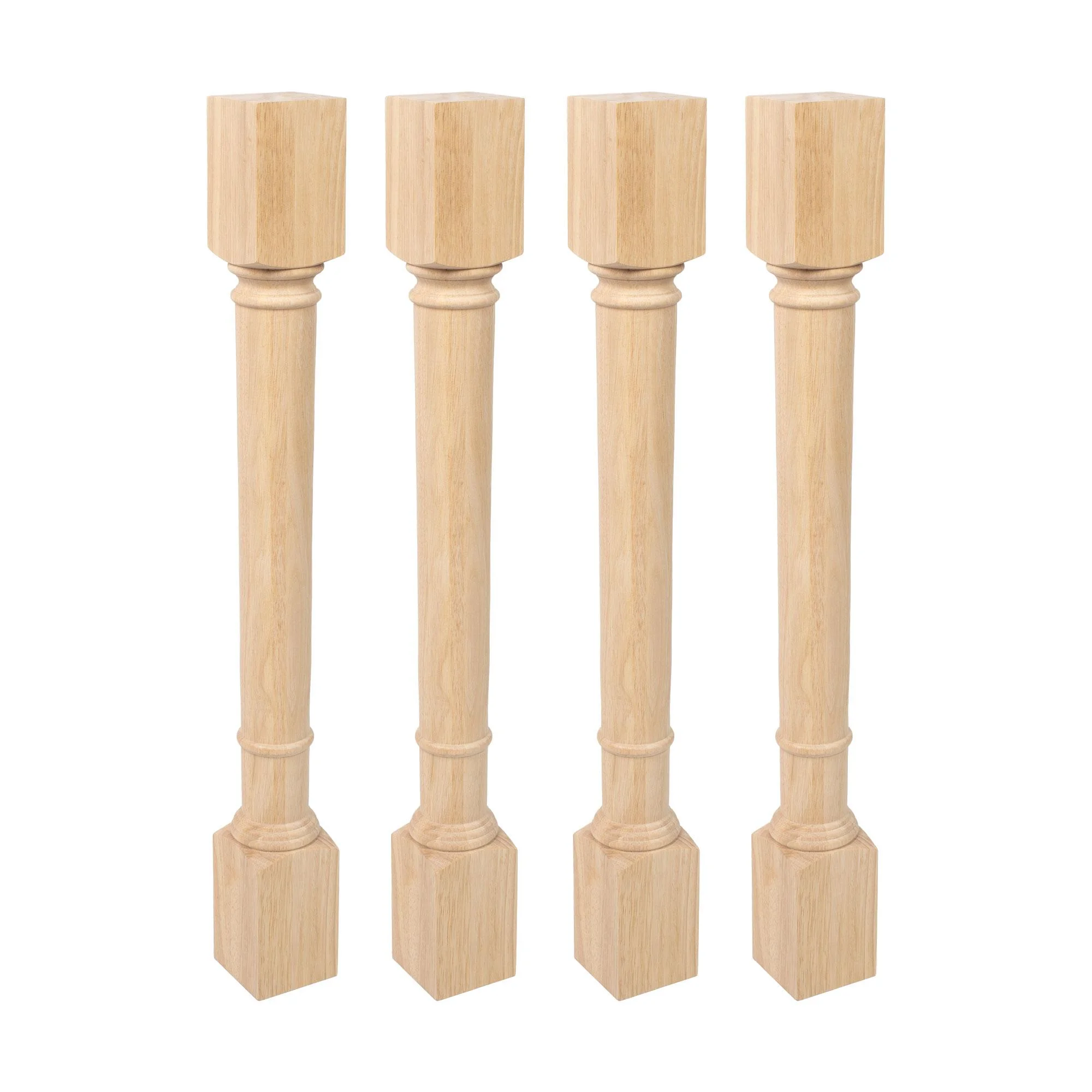 Designer's Edge Millwork 35-1/4 in. High x 3-3/4 in. Wide x 3-3/4 in. Depth Unfinished Solid Hardwood Traditional Full Round Kitchen Island Leg 4 Pack