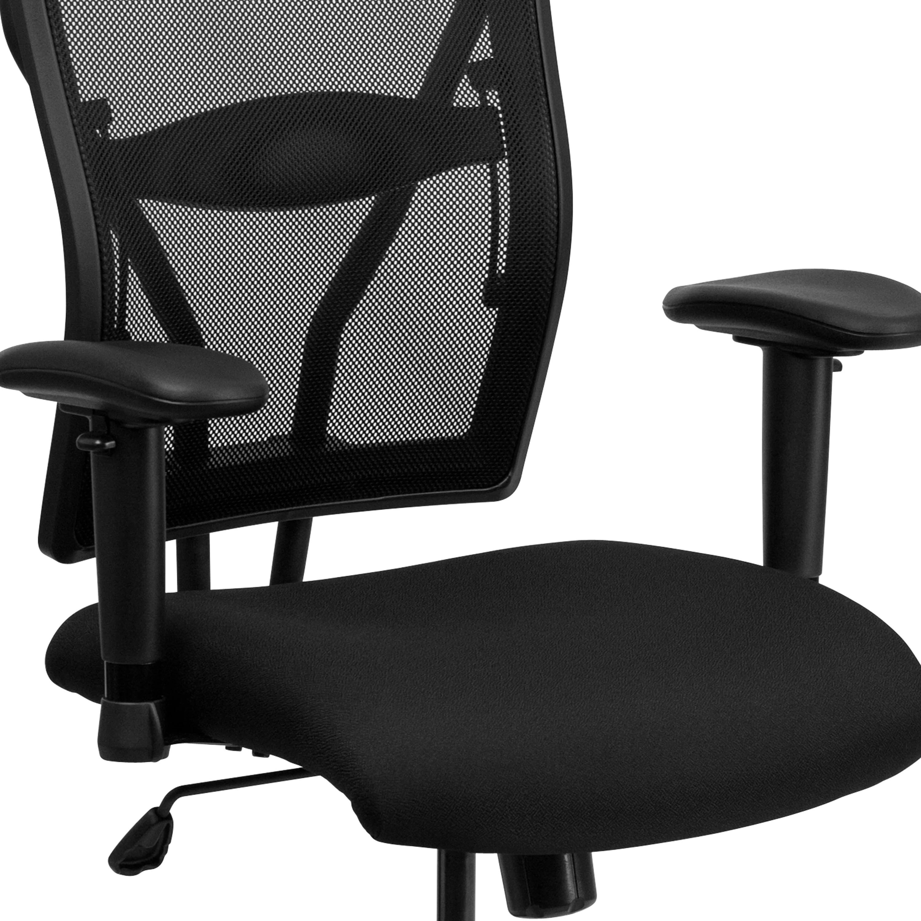 Emma + Oliver 400 lb. Big & Tall Black Mesh Swivel Ergonomic Office Chair with Adjustable Arms