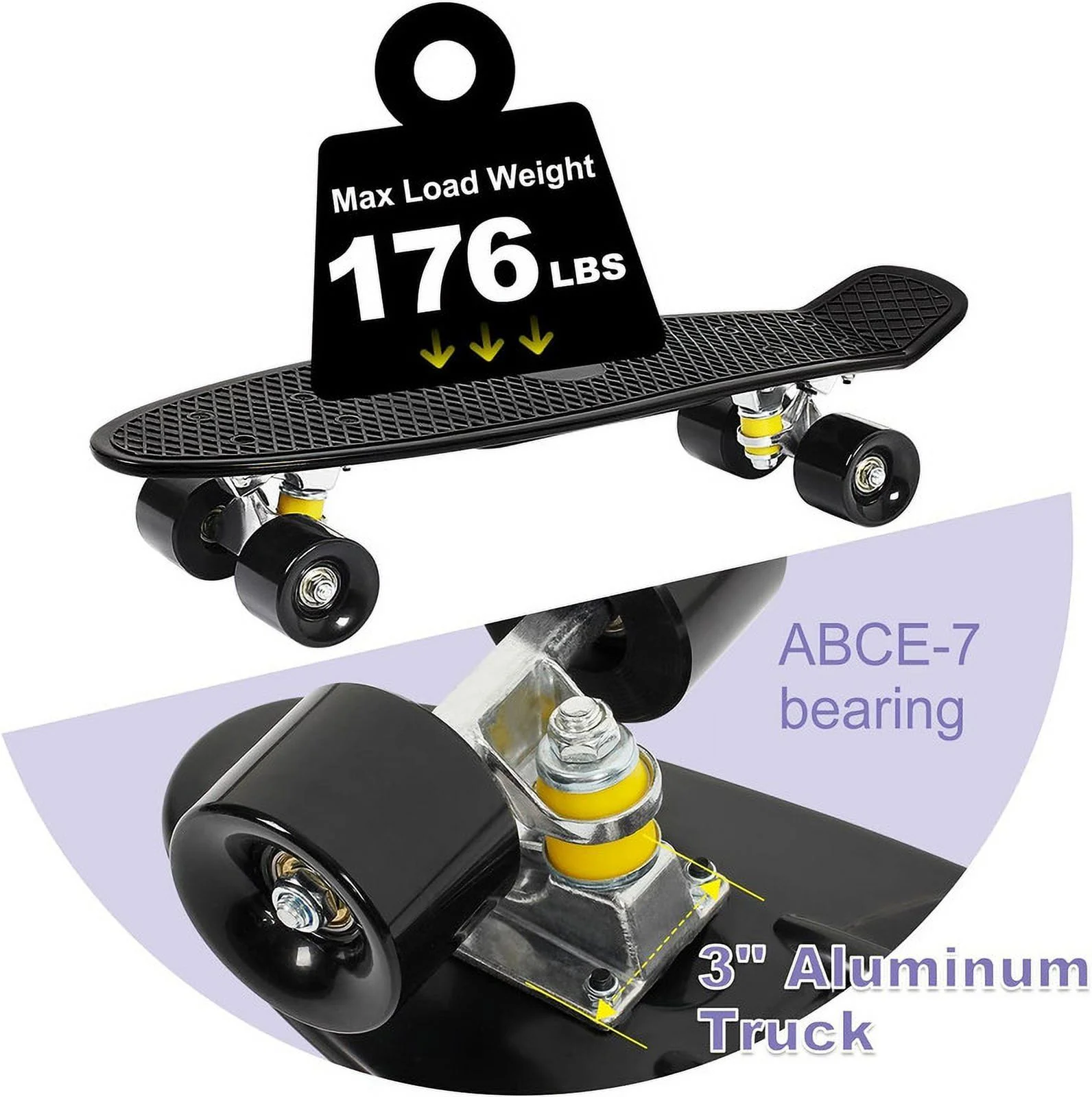 SISIGAD Skateboard, Complete Skateboard, 22 inch Mini Cruiser Skateboards for Kids Boys Teens Beginners