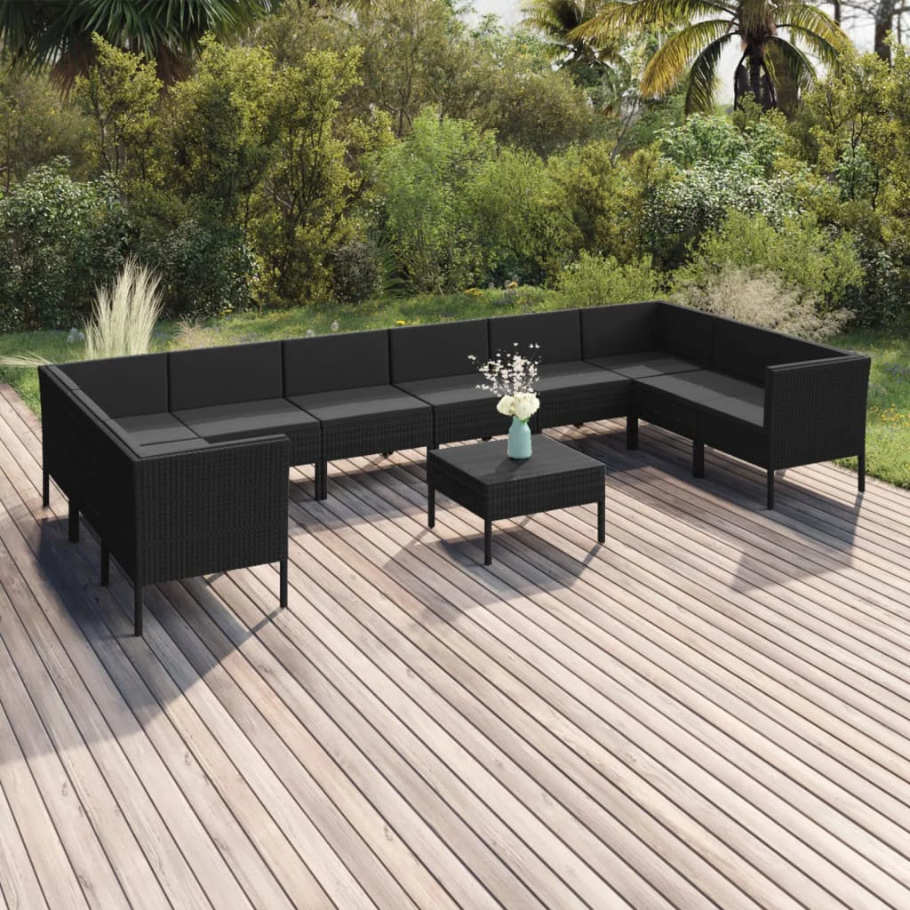 Aibecy 11 Piece Patio Set with Cushions Poly Rattan Black