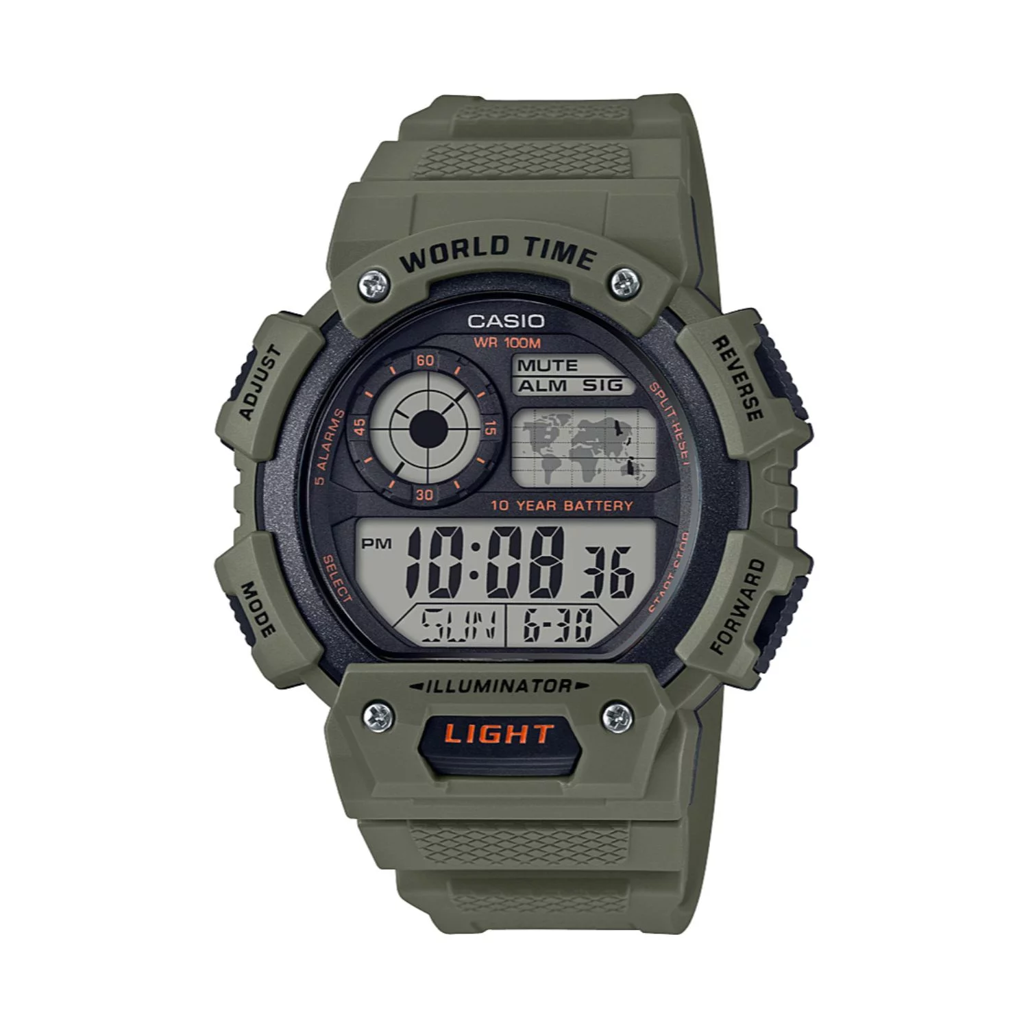Casio Men's Digital World Time Watch, Green