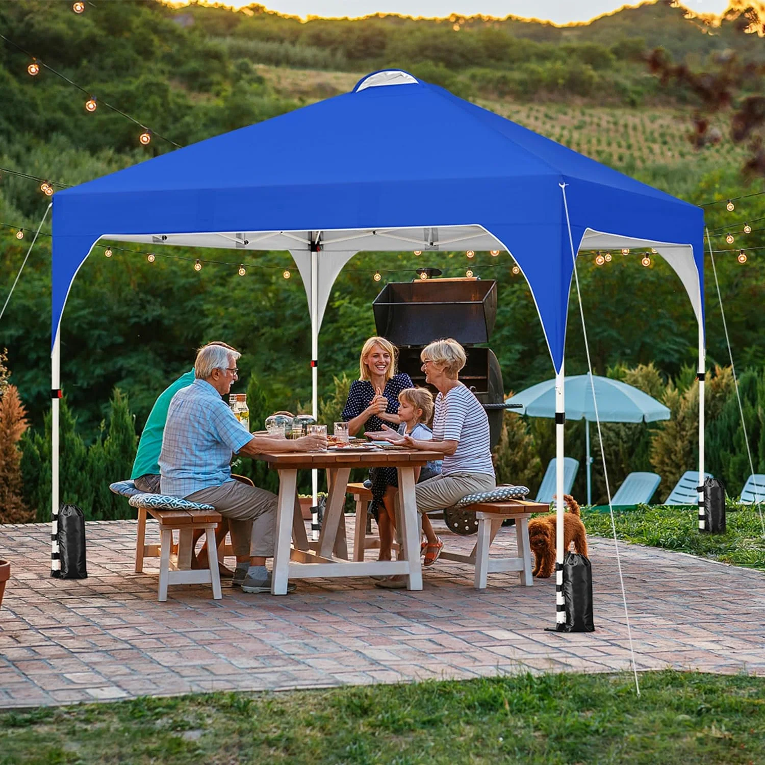 10x10 Pop Up Canopy Tent with Vent, Easy Set Up Tent, Instant Sun Shelter Canopy with Wheeled Bag, 4 Sandbags, 12 Stakes & 4 Ropes, for Parties, Beach, Outdoor, Blue