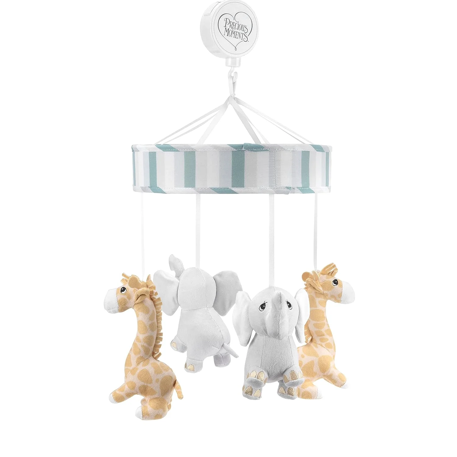 Ark Baby Musical Crib Mobile For Boys With Soft Lullaby; Baby Elephant And Giraffe Safari Nursery Décor; Teal Blue, Gray And White Baby Mobile Crib Toy With Music