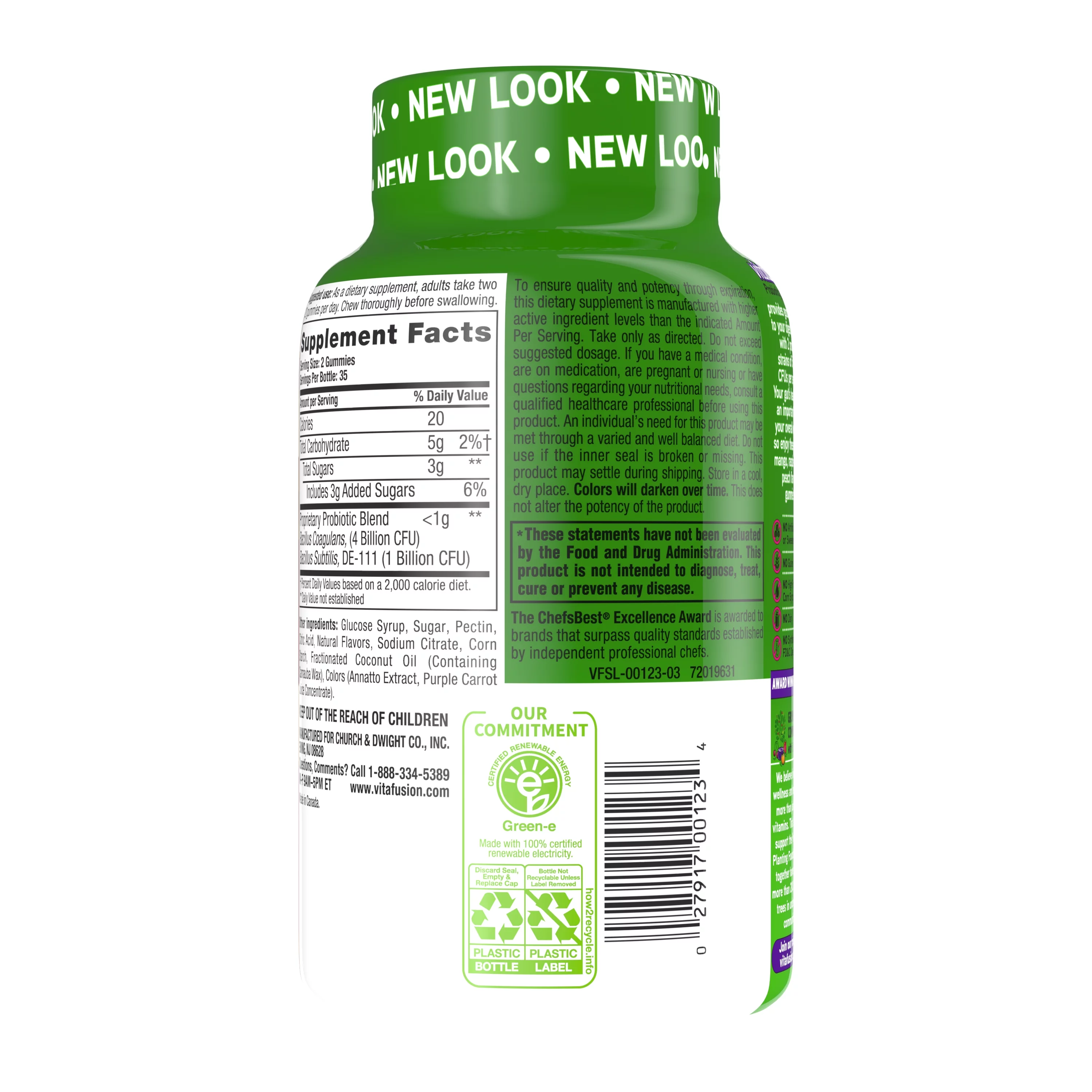 5 Pack Vitafusion Probiotic Gummy Supplement Raspberry Peach Mango 70 Gummies